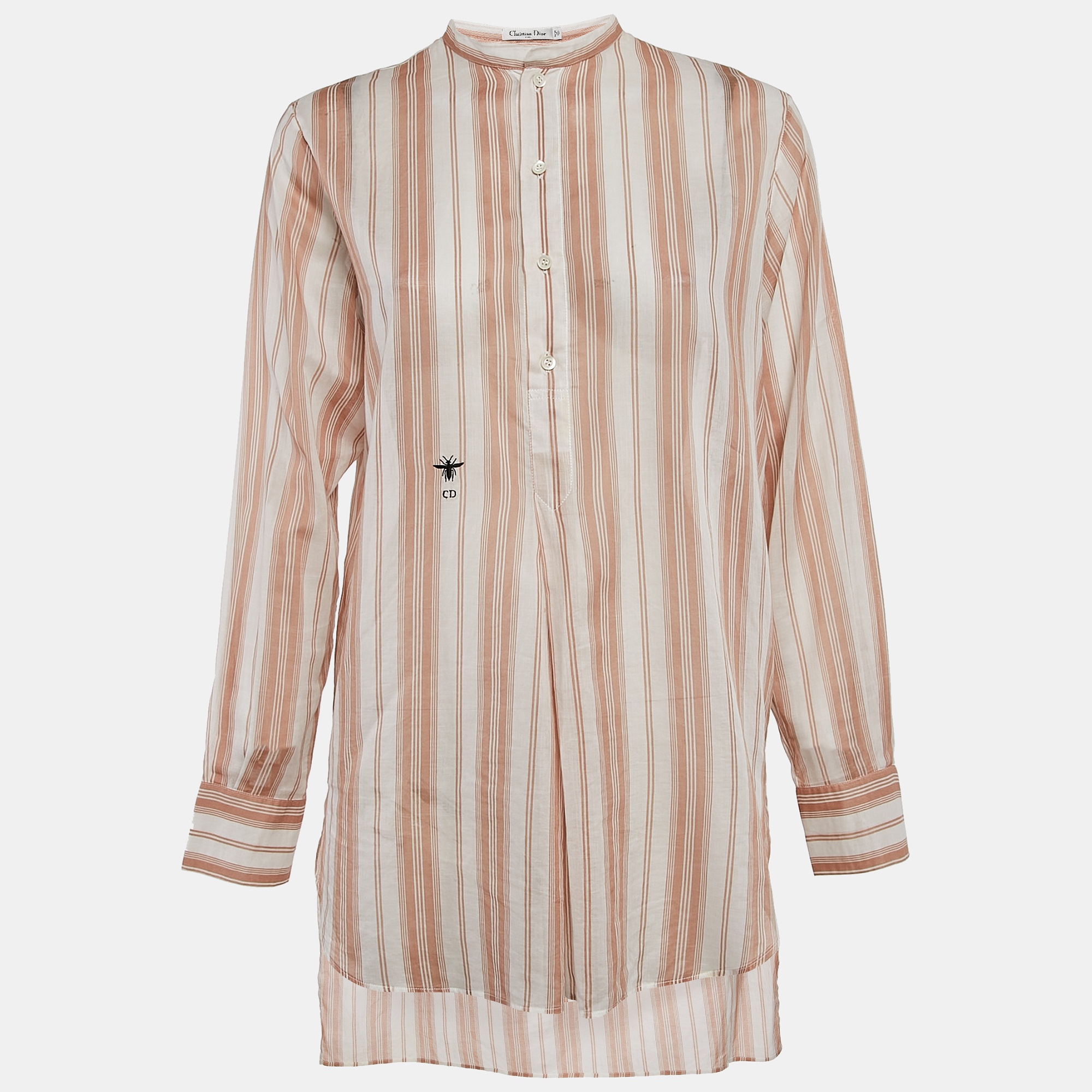 

Christian Dior White/Peach Striped Cotton Voile Tunic S