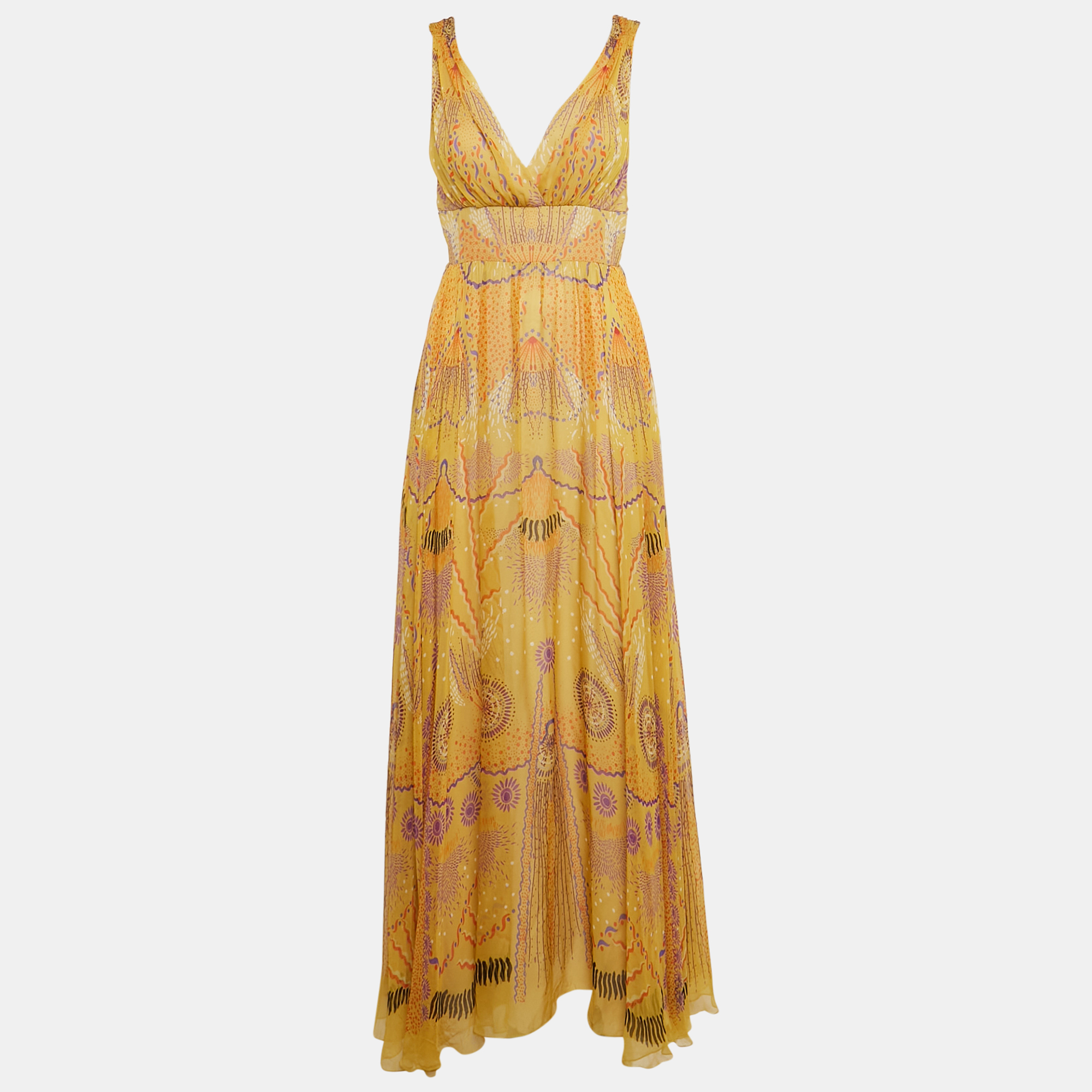 

Christian Dior Yellow Printed Silk Maxi Dress S