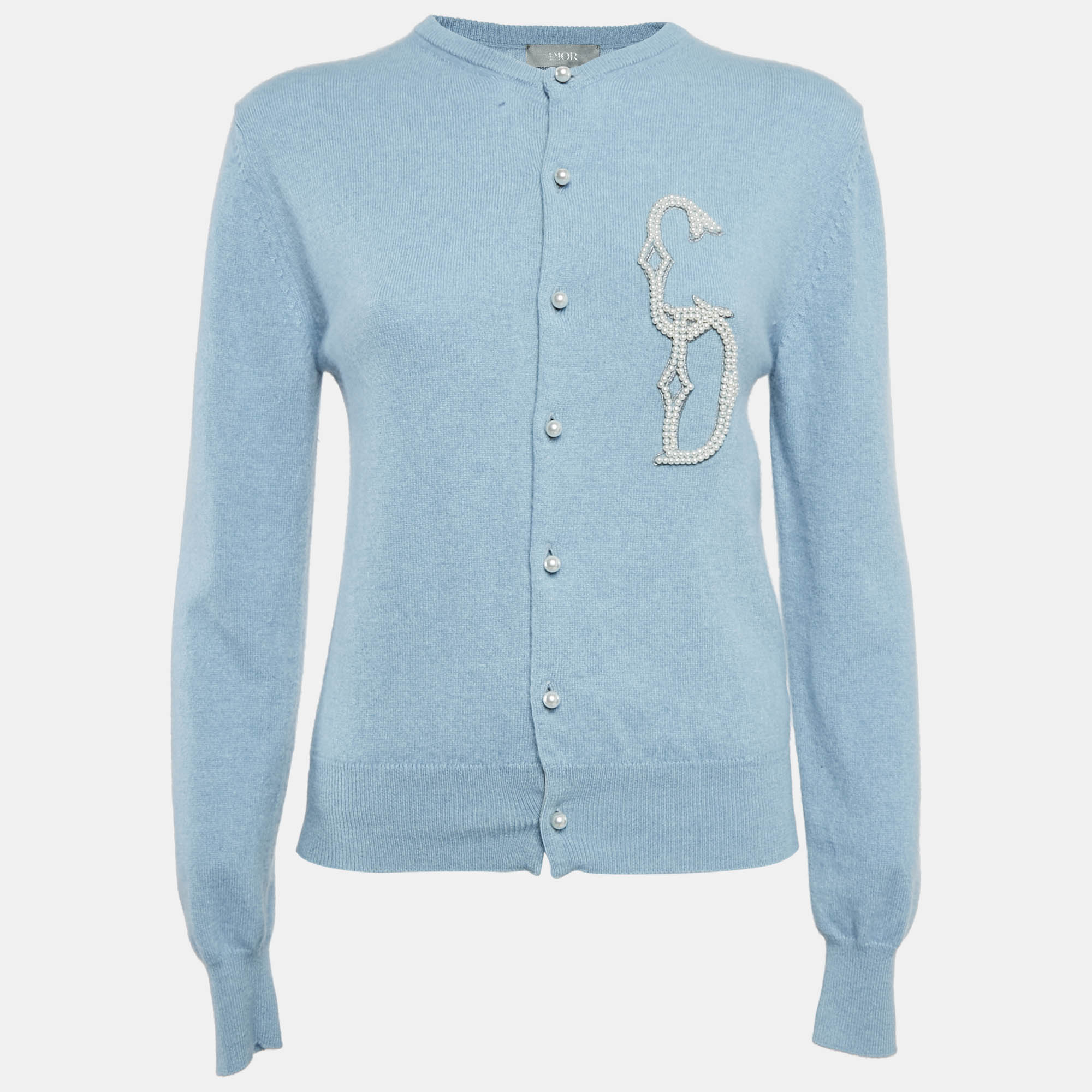 

Dior Blue Pearl Embellished Cashmere Knit Cardigan XS