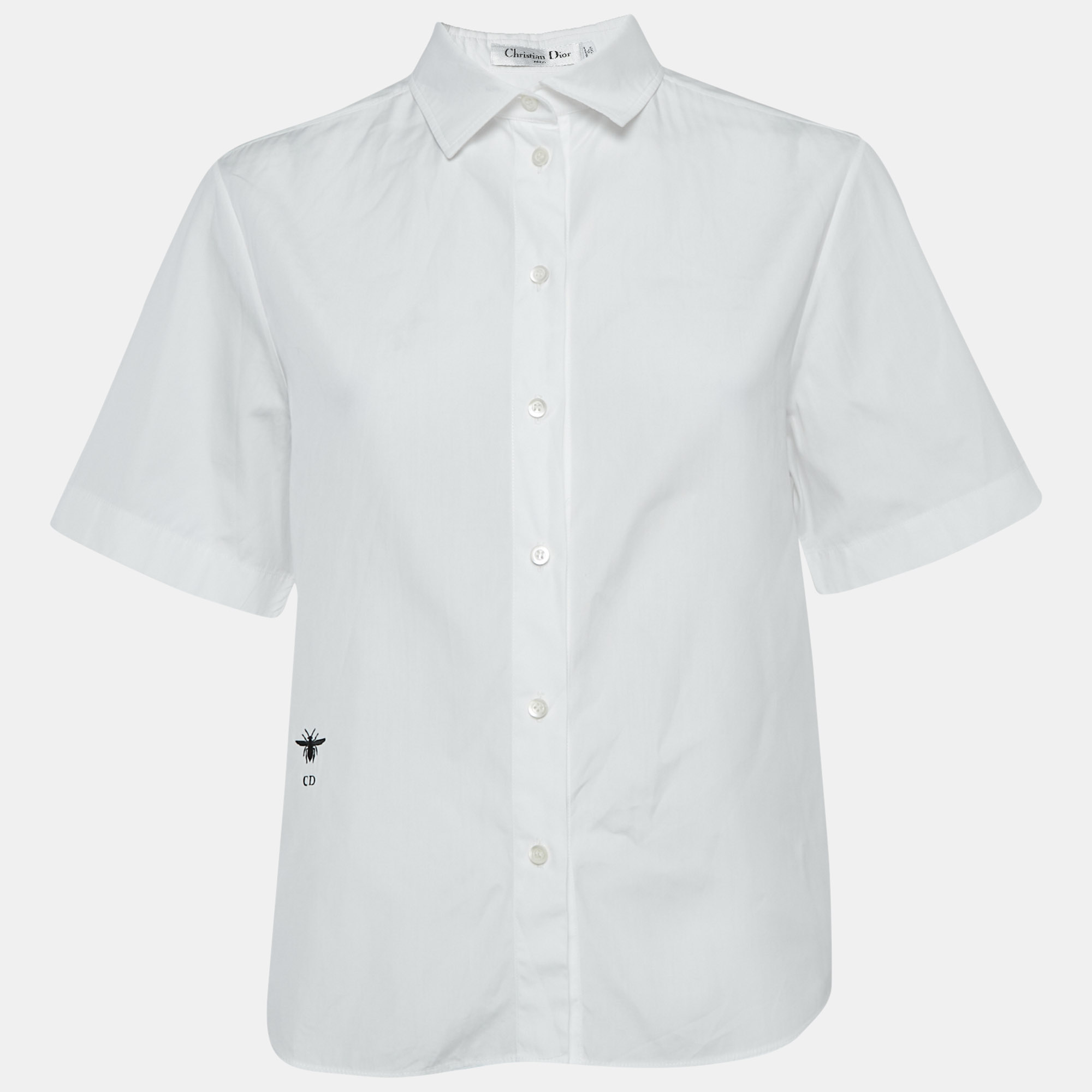 

Christian Dior White Cotton Poplin Short Sleeve Shirt M