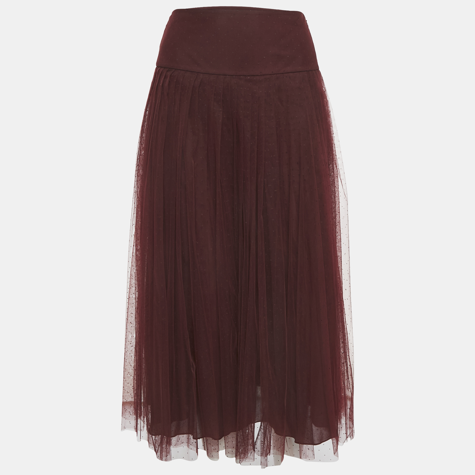 

Dior Burgundy Dot Flock Print Tulle Pleated Midi Skirt S