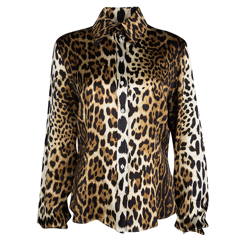 Dior Leopard Print Silk Long Sleeve Button Front Shirt L