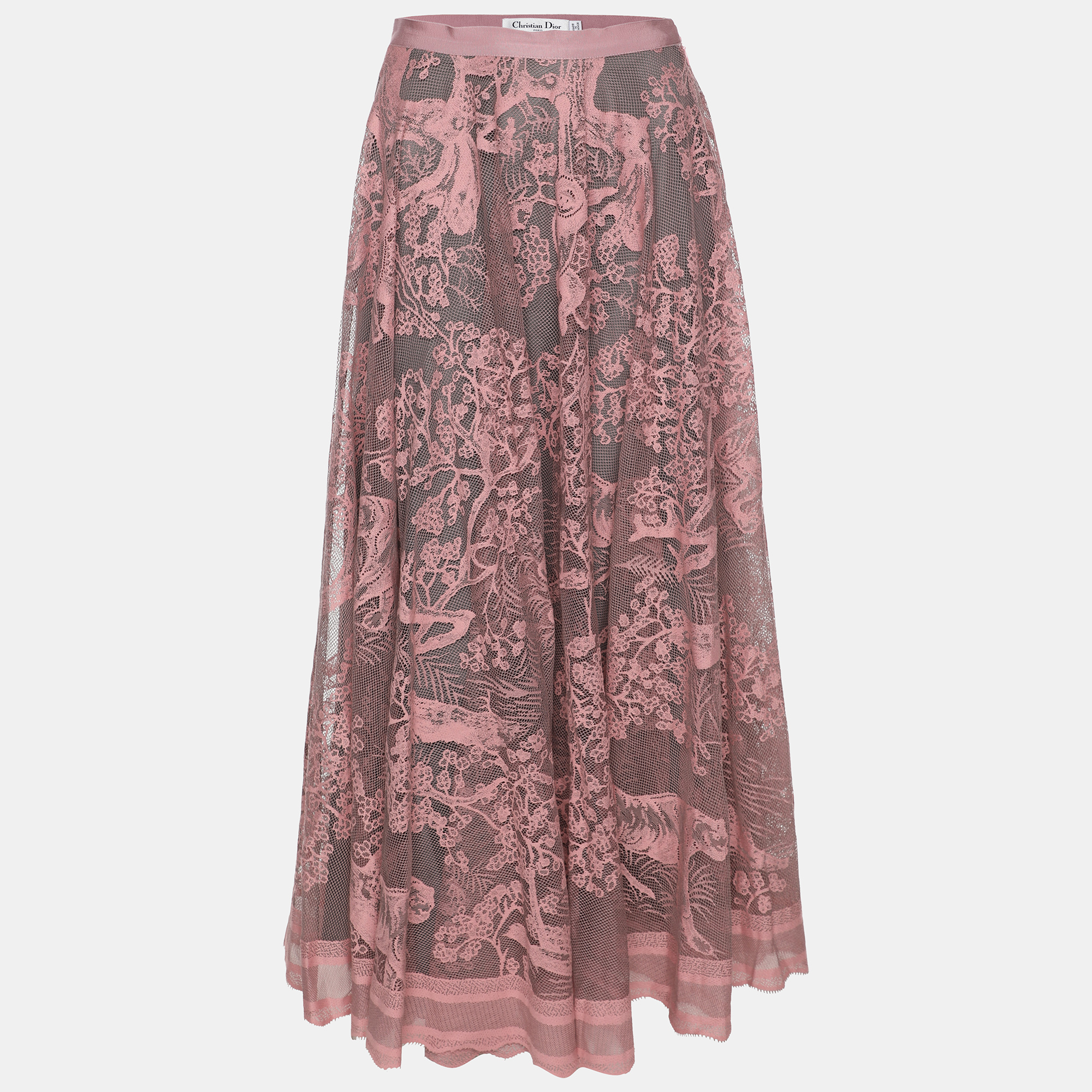 

Dior Pink Knitted Lace Dioriviera Flared Midi Skirt M