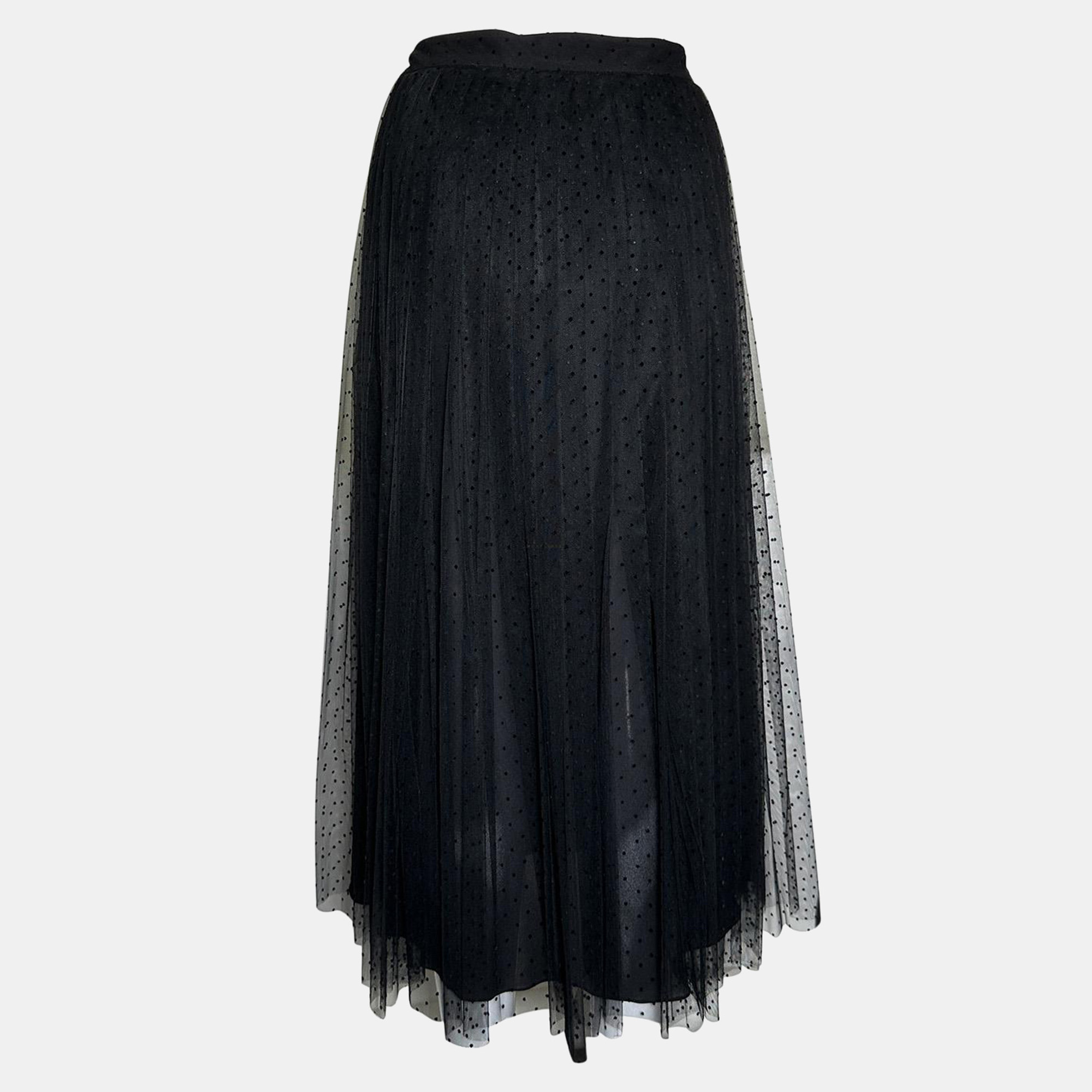 

Mid-Length Black Polkadot Dior Mesh Pleated Skirt