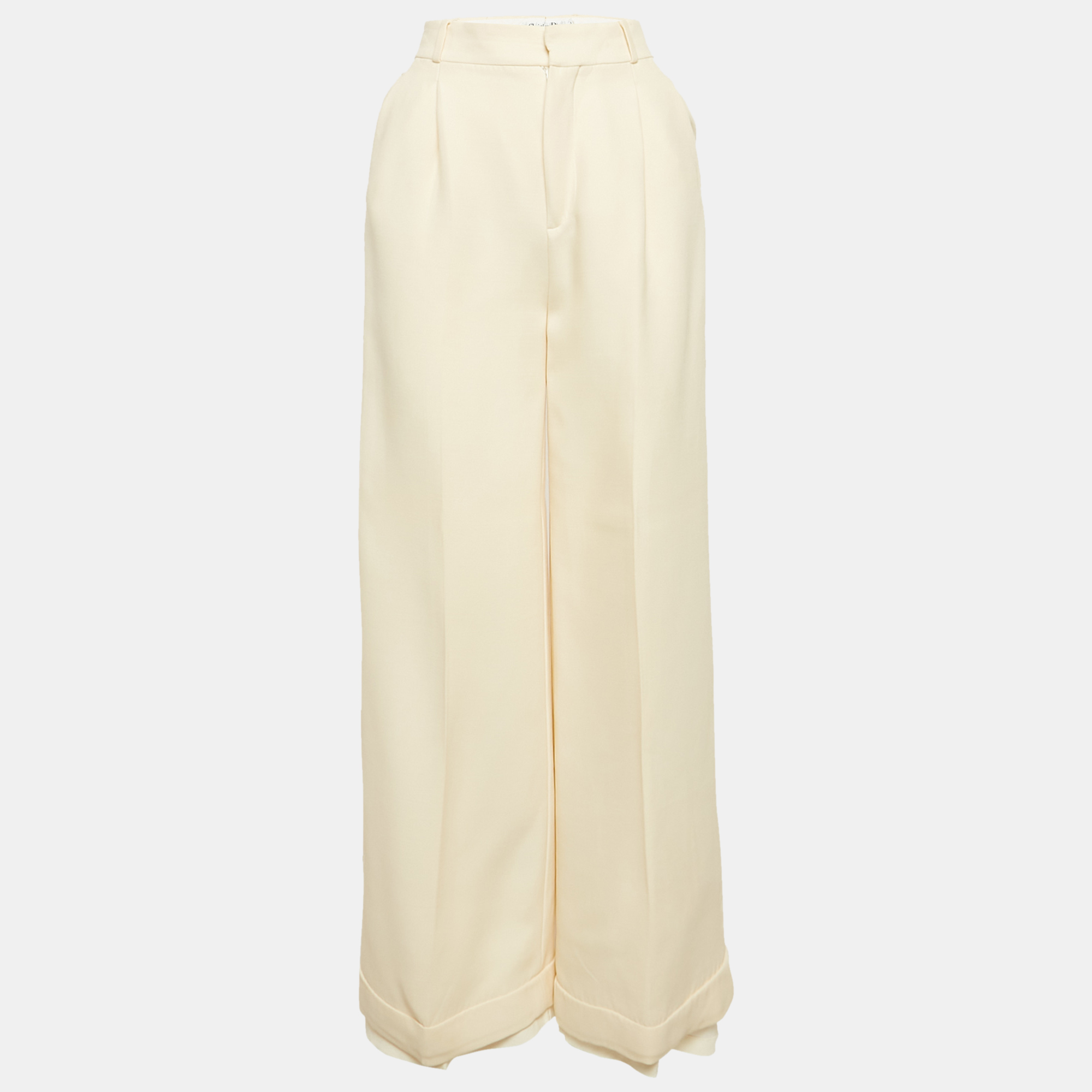 

Christian Dior Cream Wool Wide-Leg Trousers S