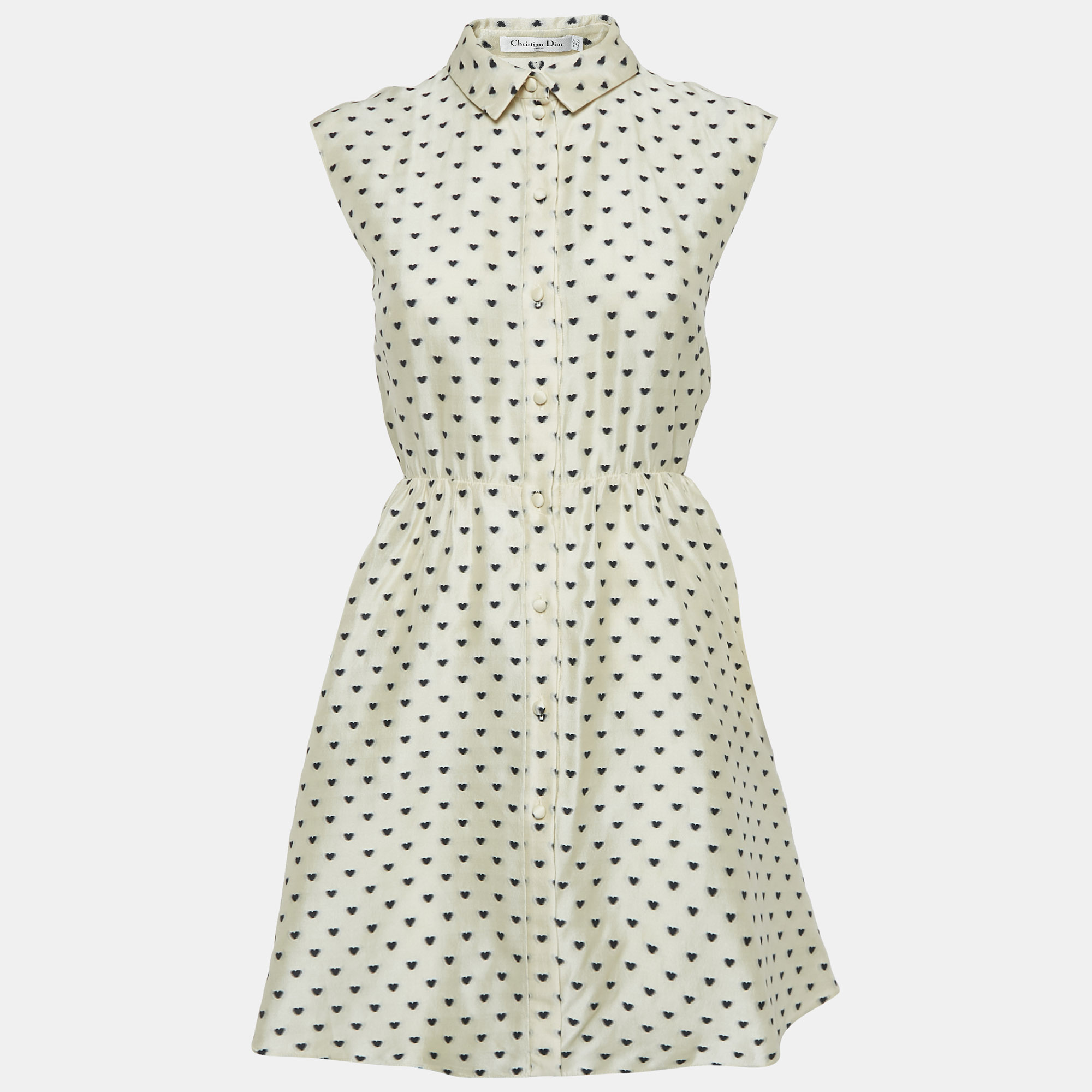 

Christian Dior Cream Heart Jacquard Taser Silk Mini Dress S