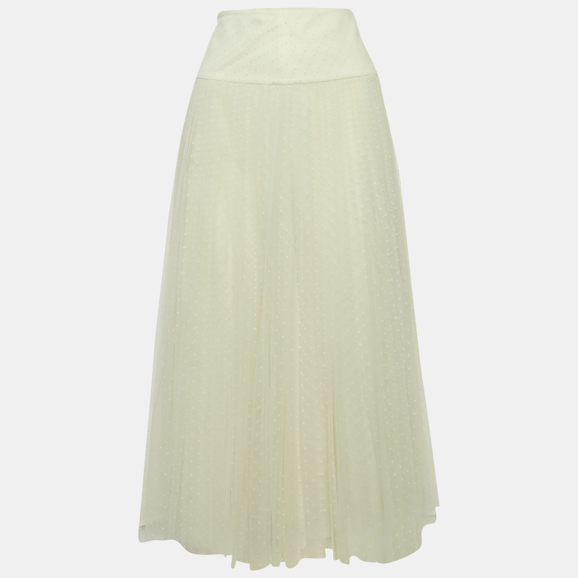 

Christian Dior White Tulle Pleated Midi Skirt S