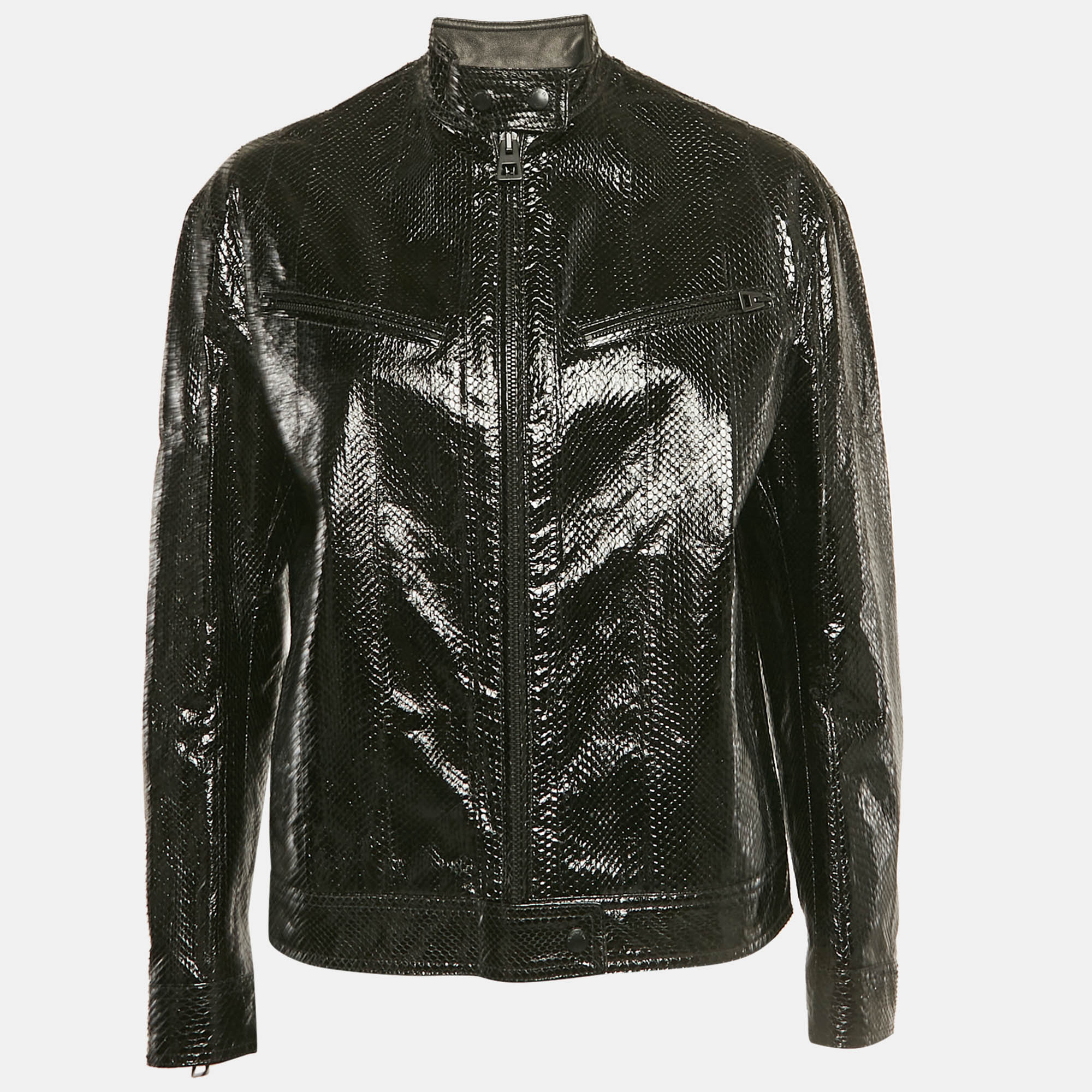 

Christian Dior Black Snake Leather Zip-Up Jacket S