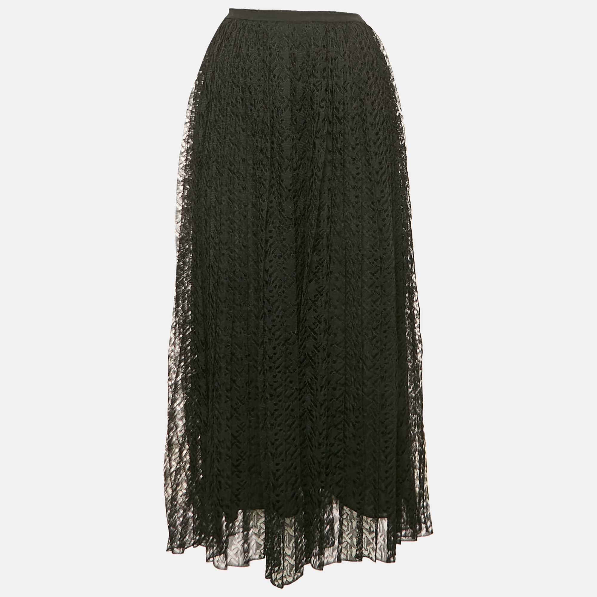 

Christian Dior Black Silk Lace Pleated Midi Skirt S