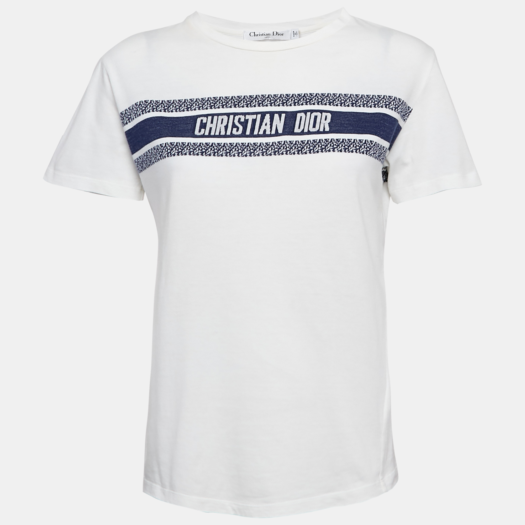 Pre-owned Dior Christian  White Logo Intarsia Jersey T-shirt S