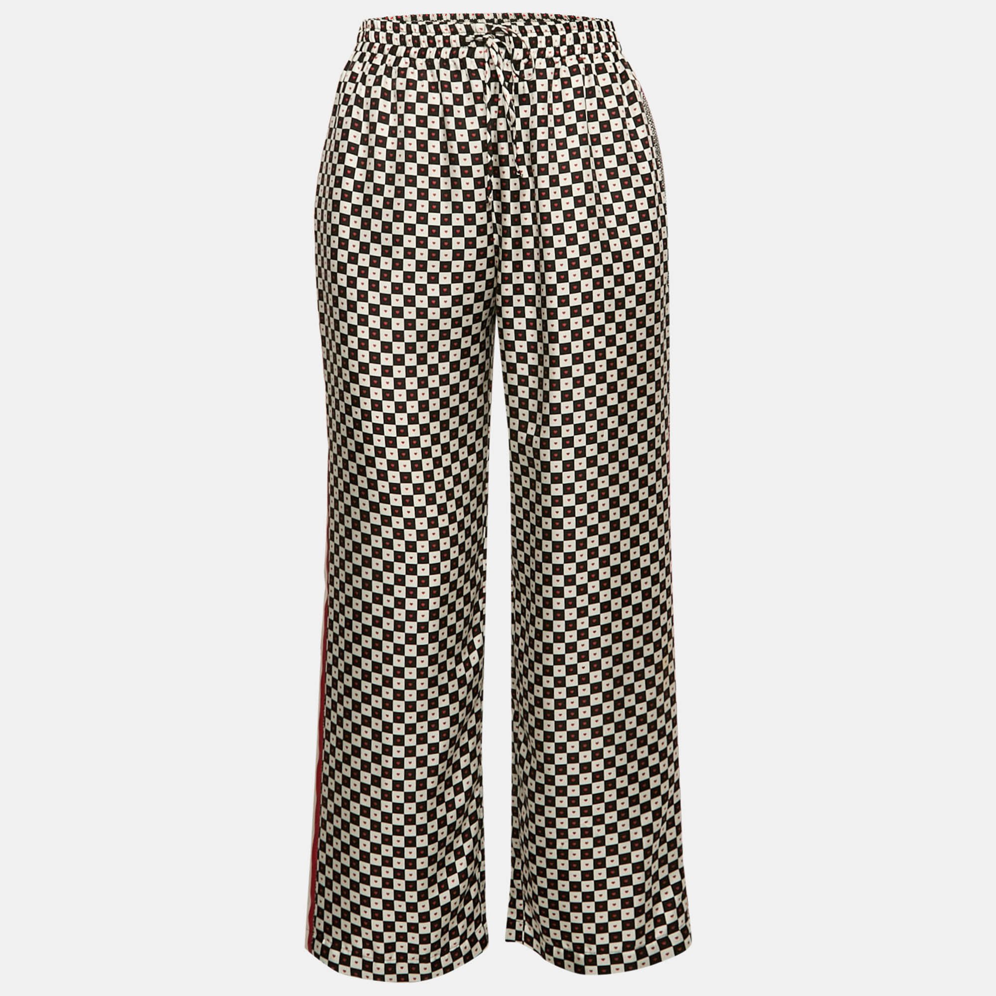 

Dior White/Black Checkered Heart Print Silk Pajama Pants M
