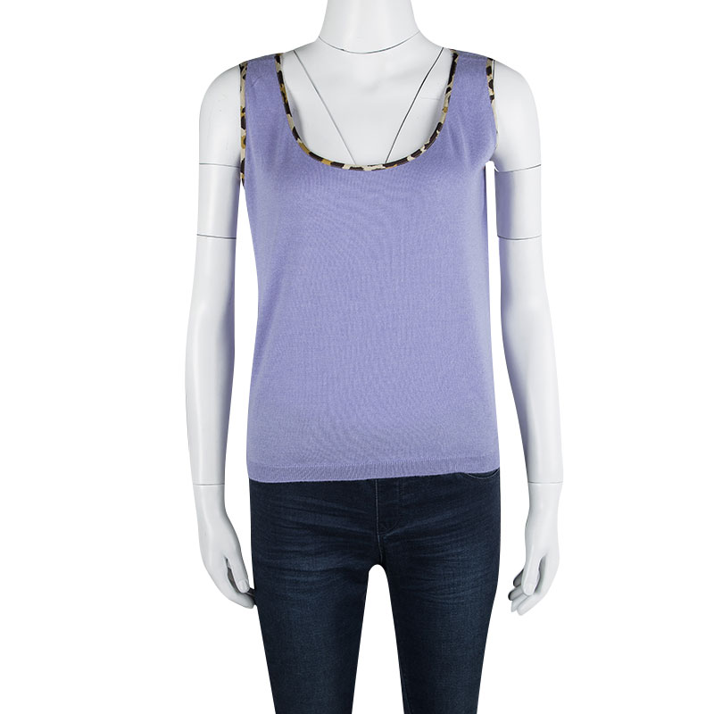 

Dior Lavender Wool and Cashmere Contrast Trim Sleeveless Top, Purple