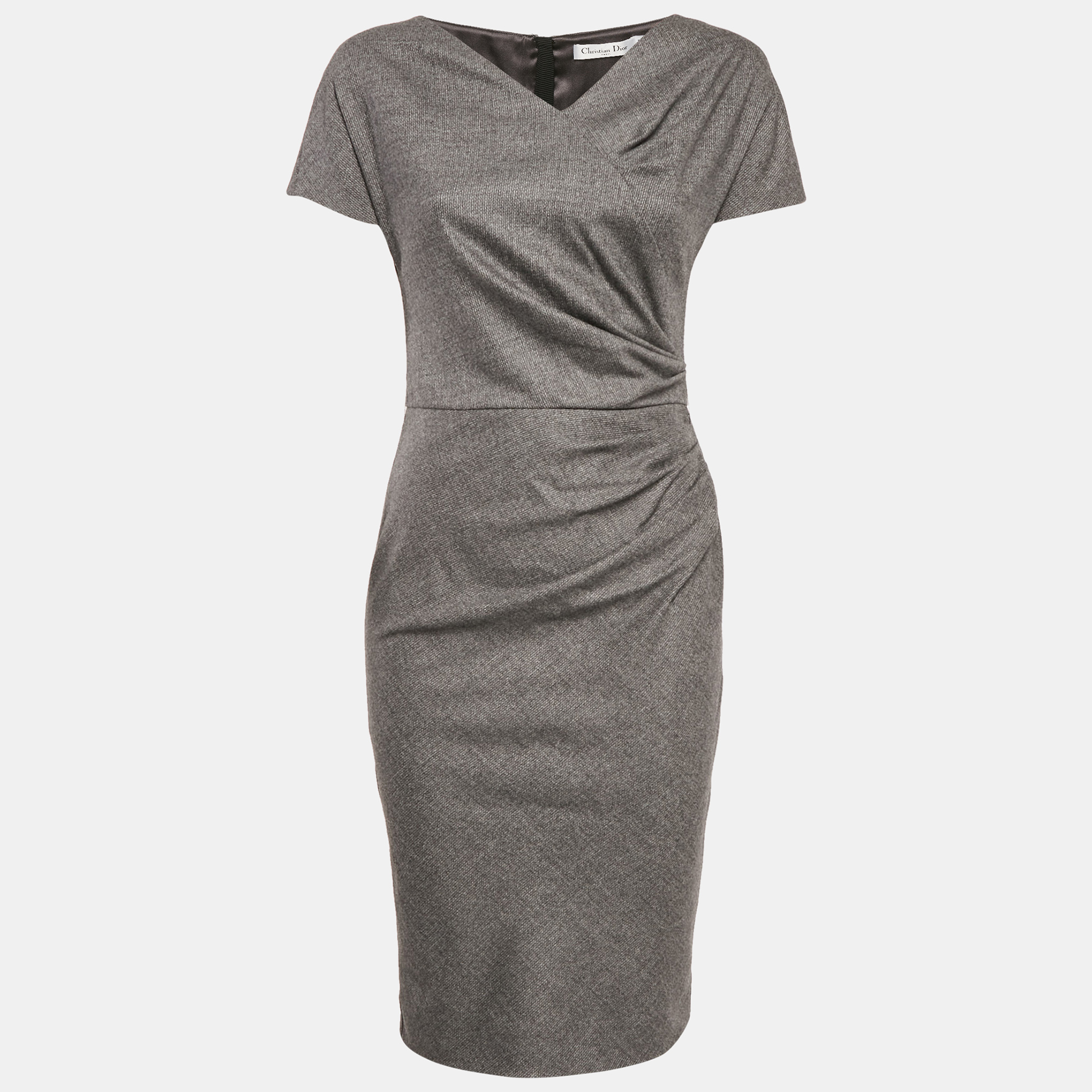 

Christian Dior Grey Wool Pleated Sheath Dress S
