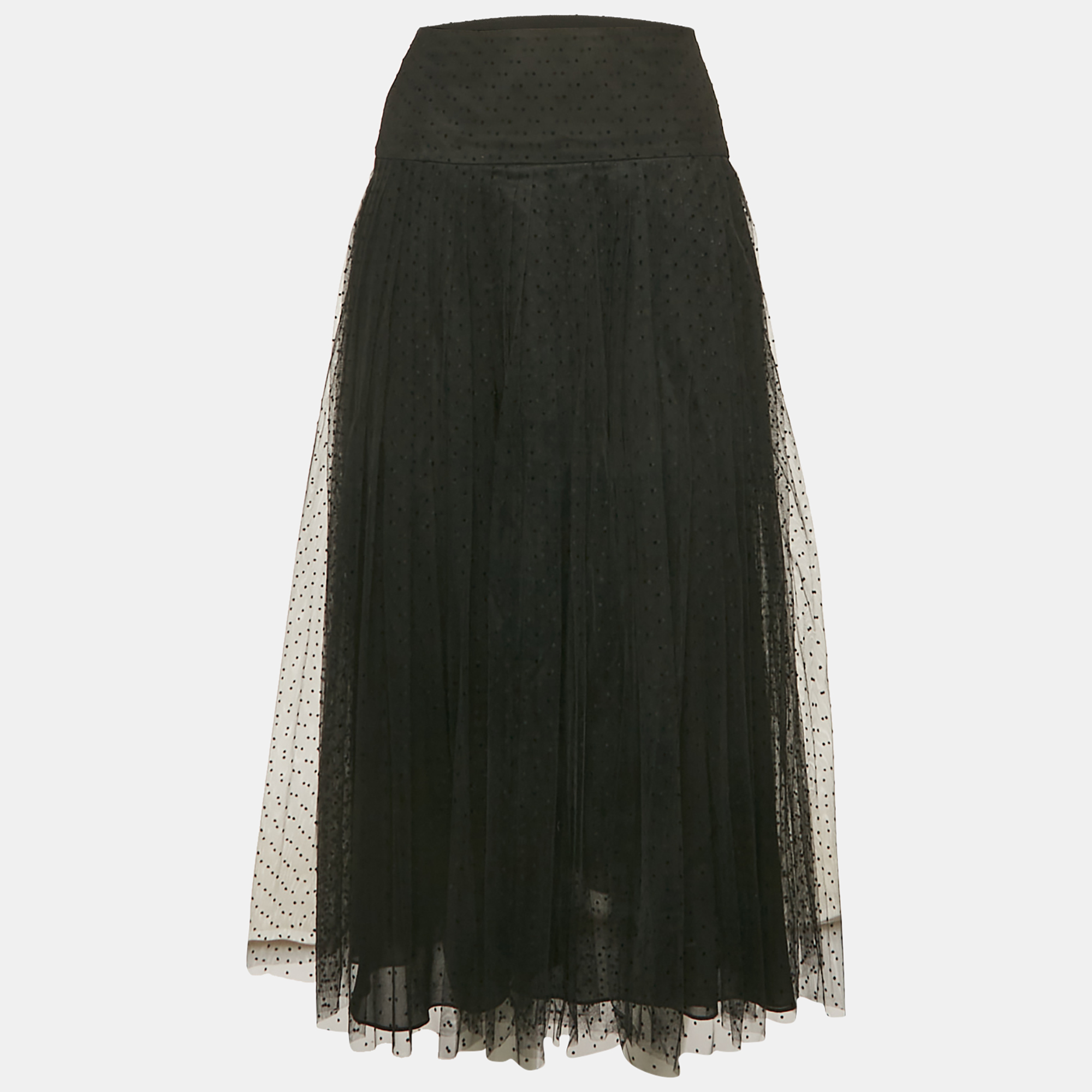 

Dior Black Dotted Tulle Pleated Midi Skirt M
