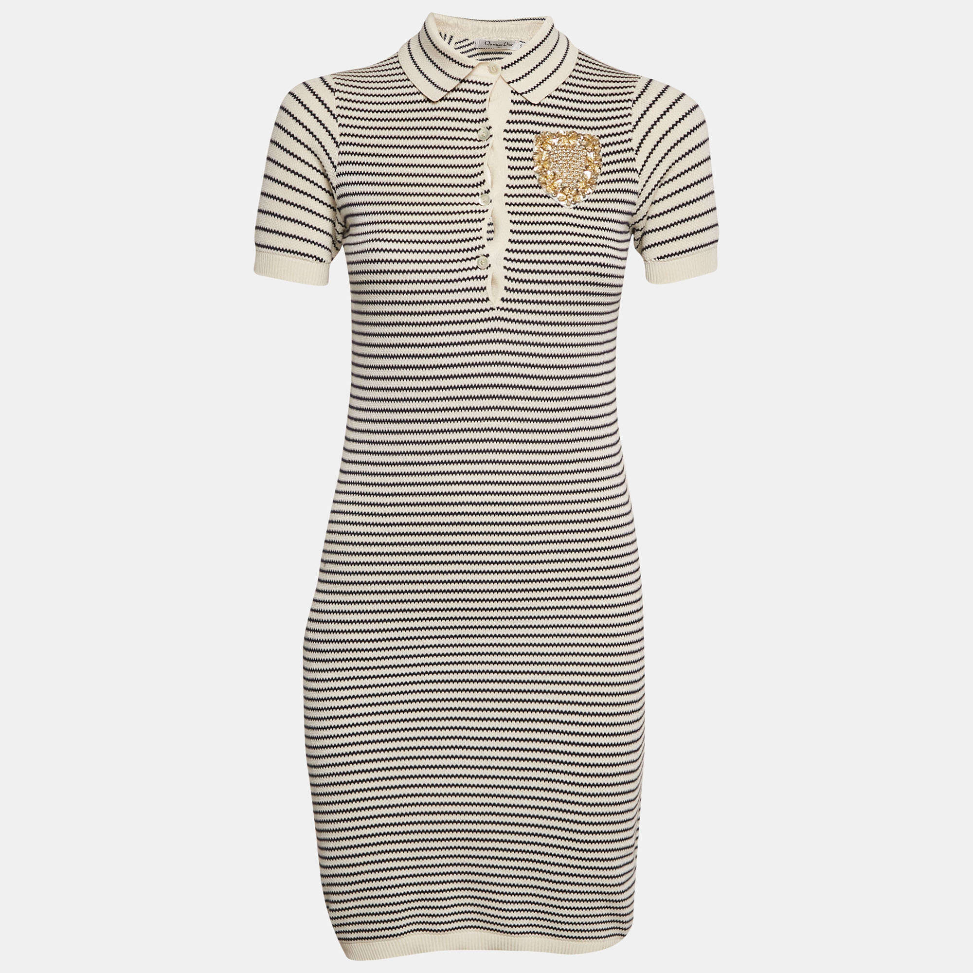 

Christian Dior White/Black Striped Rib Knit T-Shirt Dress S