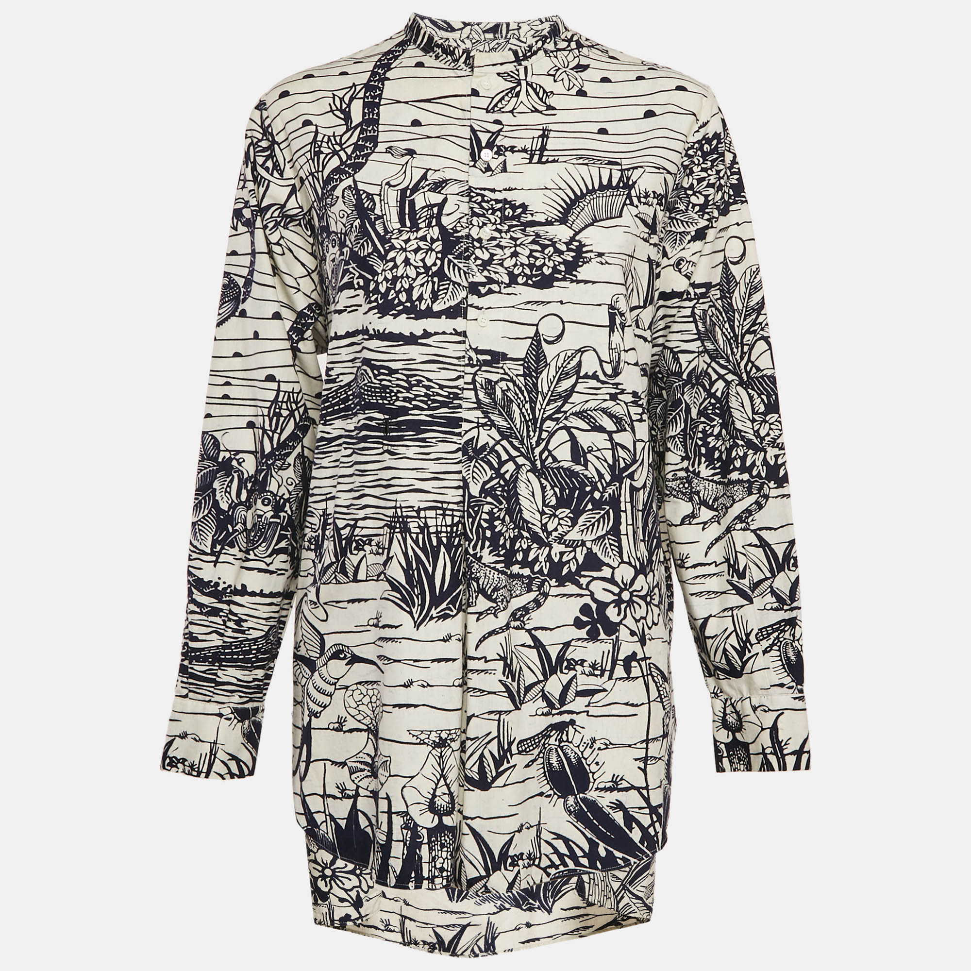 

Christian Dior White/Blue Cotton Printed Tunic Top L