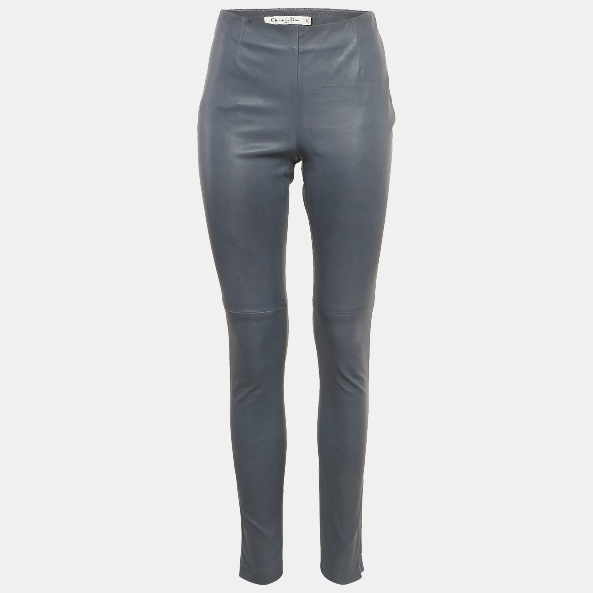 

Christian Dior Blue Leather Skinny Pants M