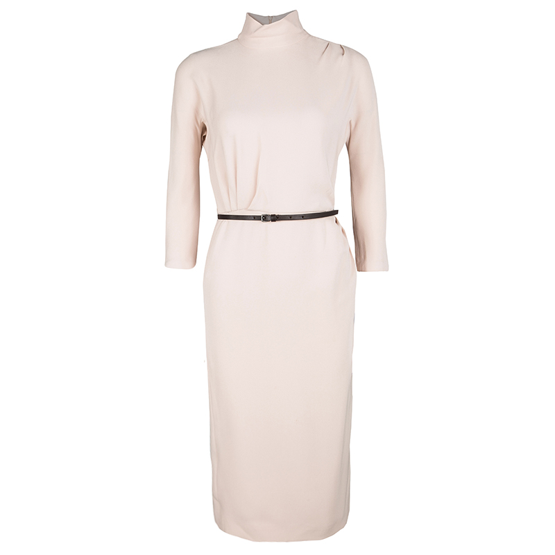 Dior Pale Pink Silk Belted Long Sleeve Dress S