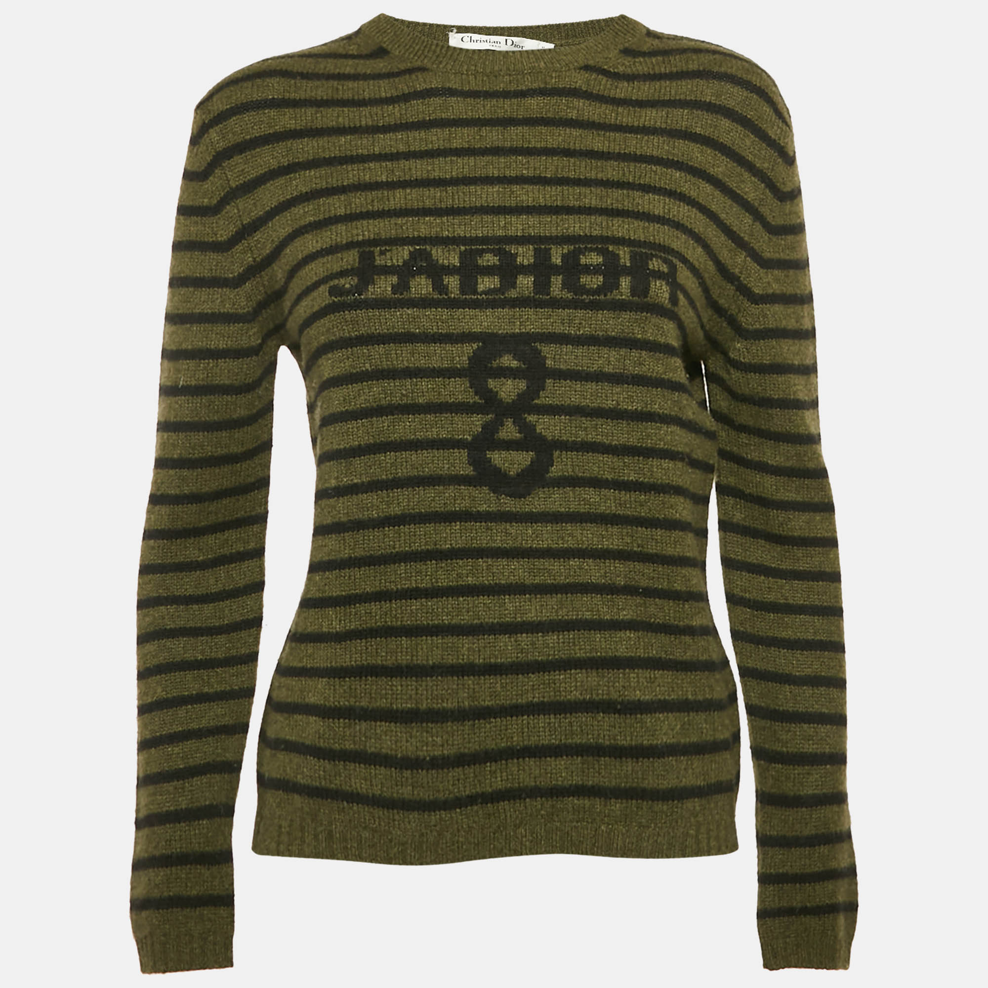 

Dior Green Striped Cashmere Long Sleeve Sweater S