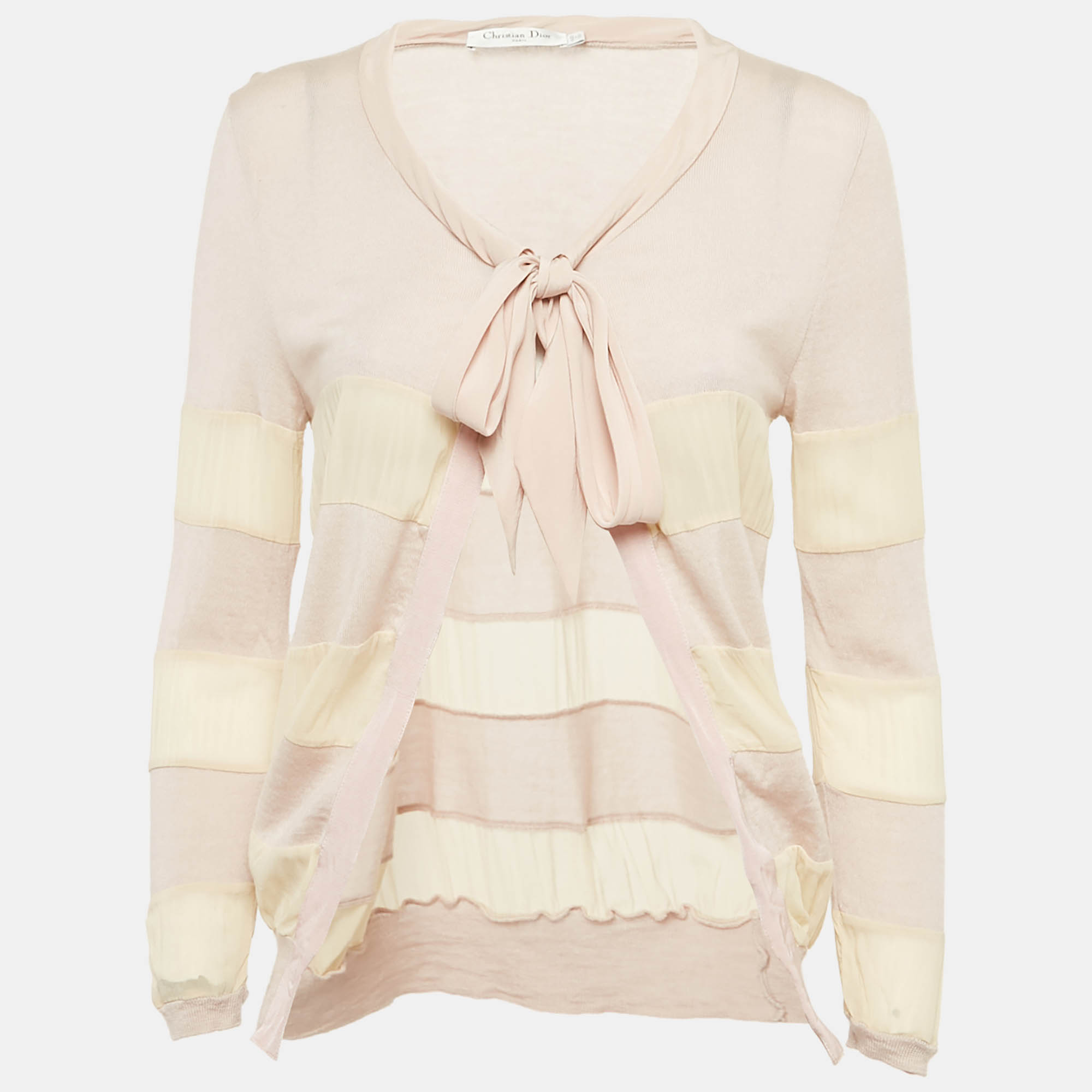 

Christian Dior Pink Rib Knit and Silk Paneled Cardigan M