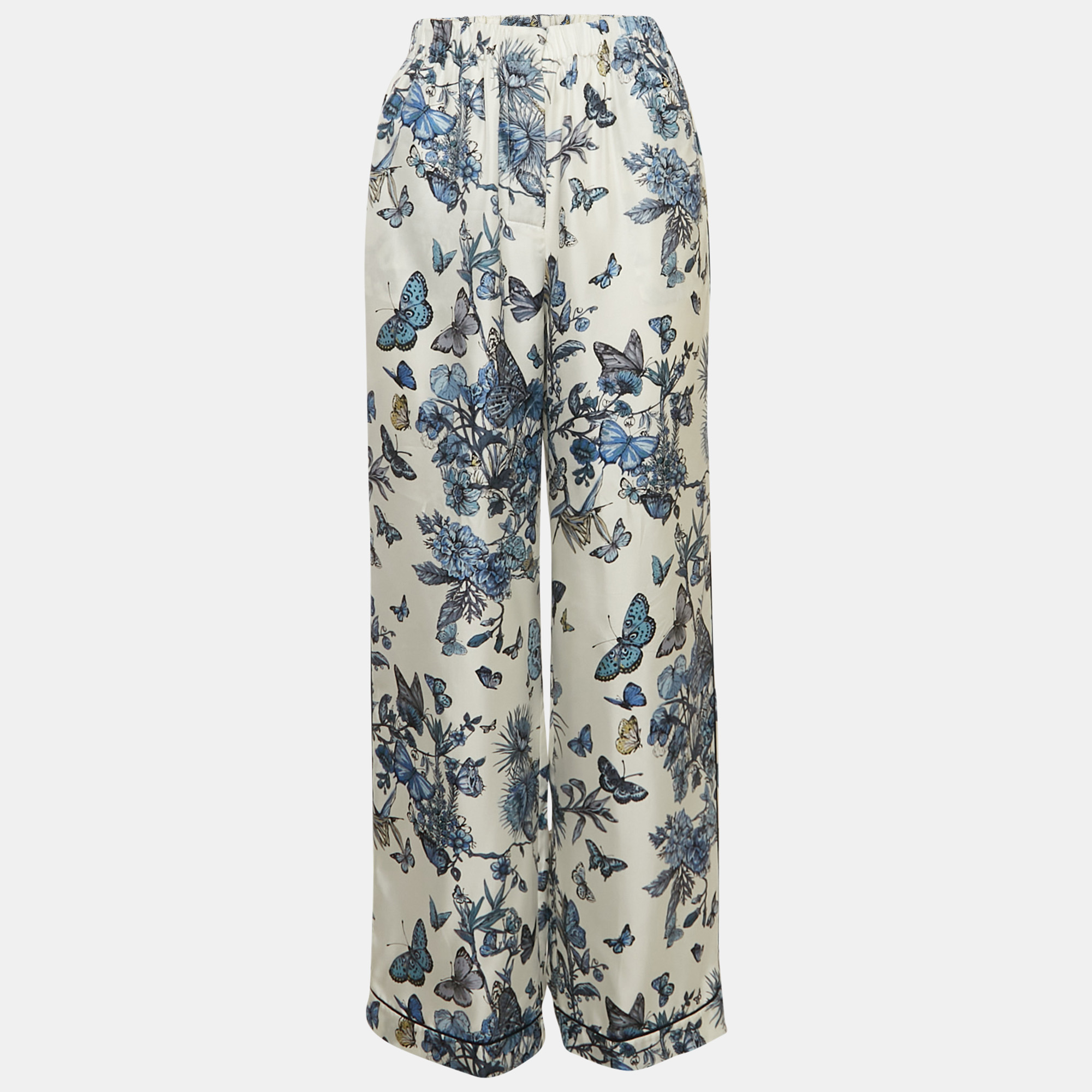 

Dior White/Blue Printed Silk Wide Leg Pants M