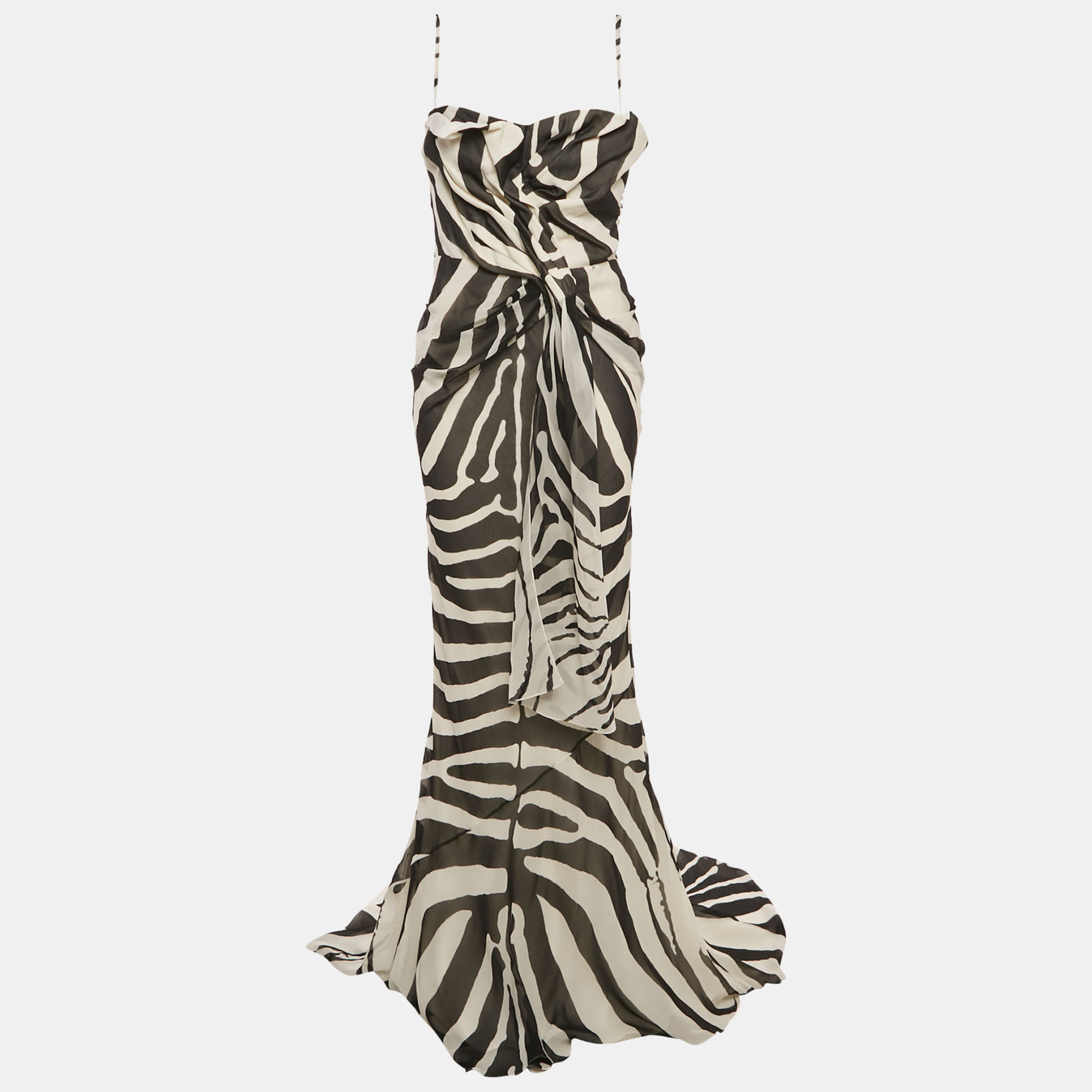 

Christian Dior Black & White Printed Silk Draped Maxi Dress L