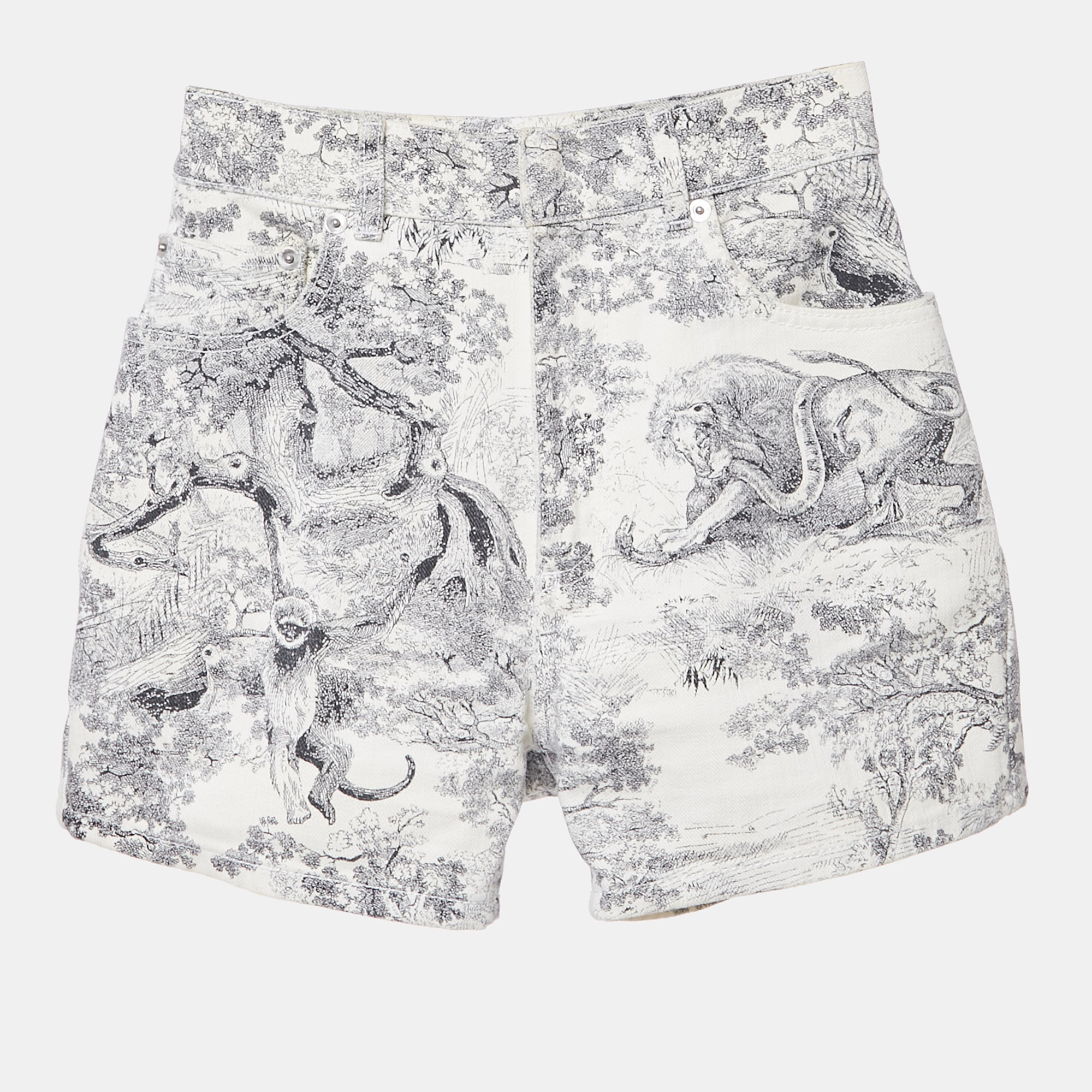Pre-owned Dior Christian  White/blue Denim Toile De Jouy Shorts Xs