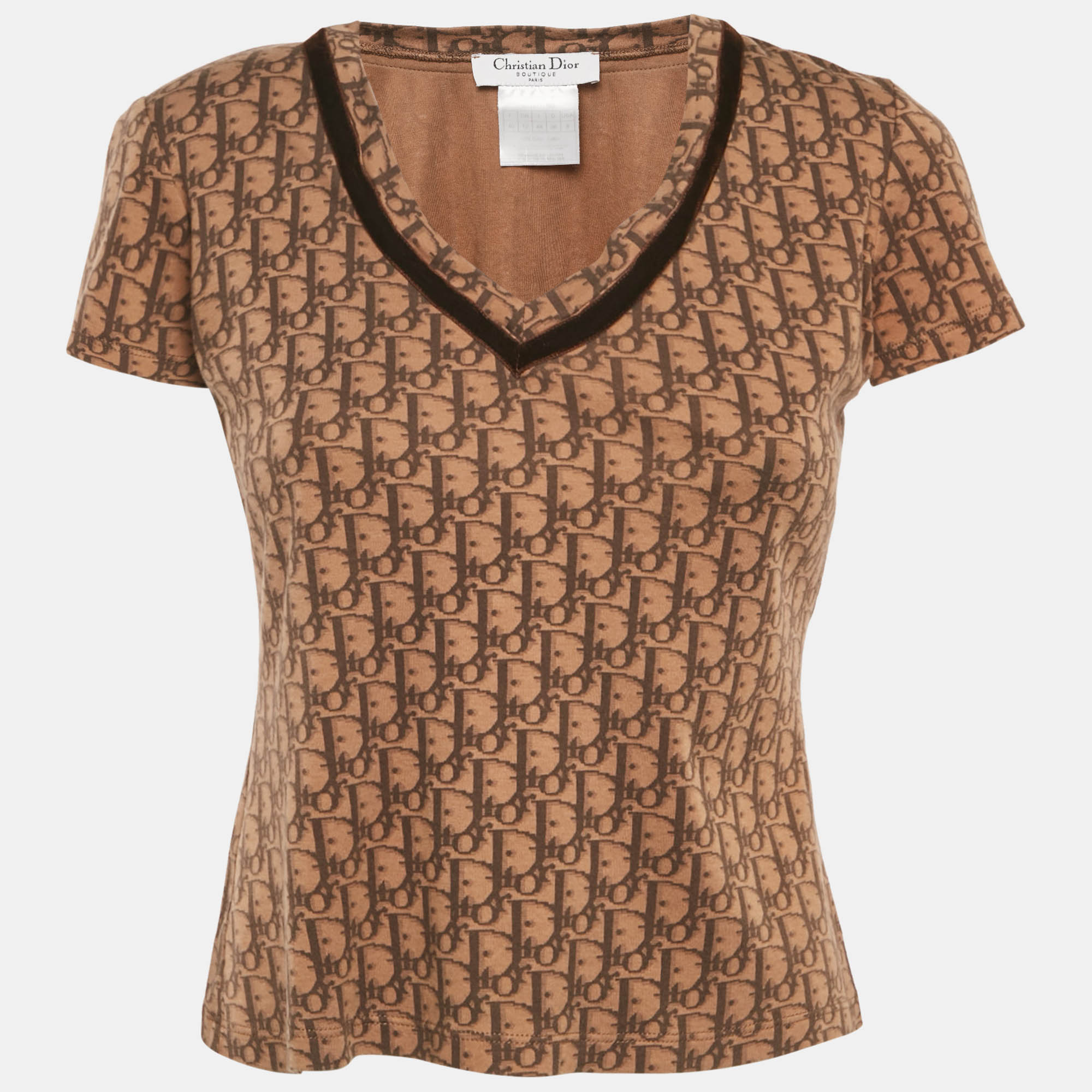 

Christian Dior Brown Oblique Jersey V-Neck Top M