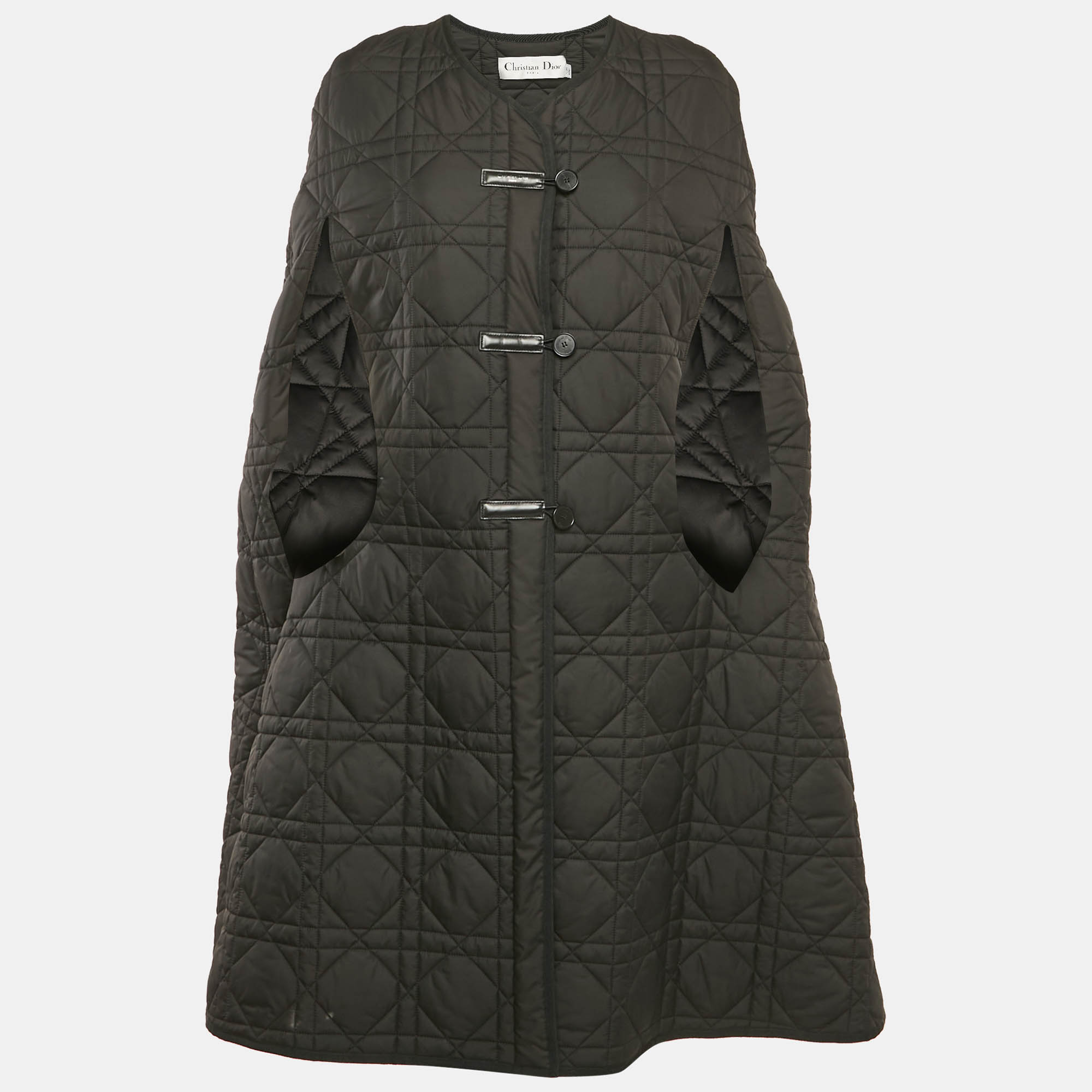 

Christian Dior Black Technical Taffeta Oversized Macrocannage Cape S