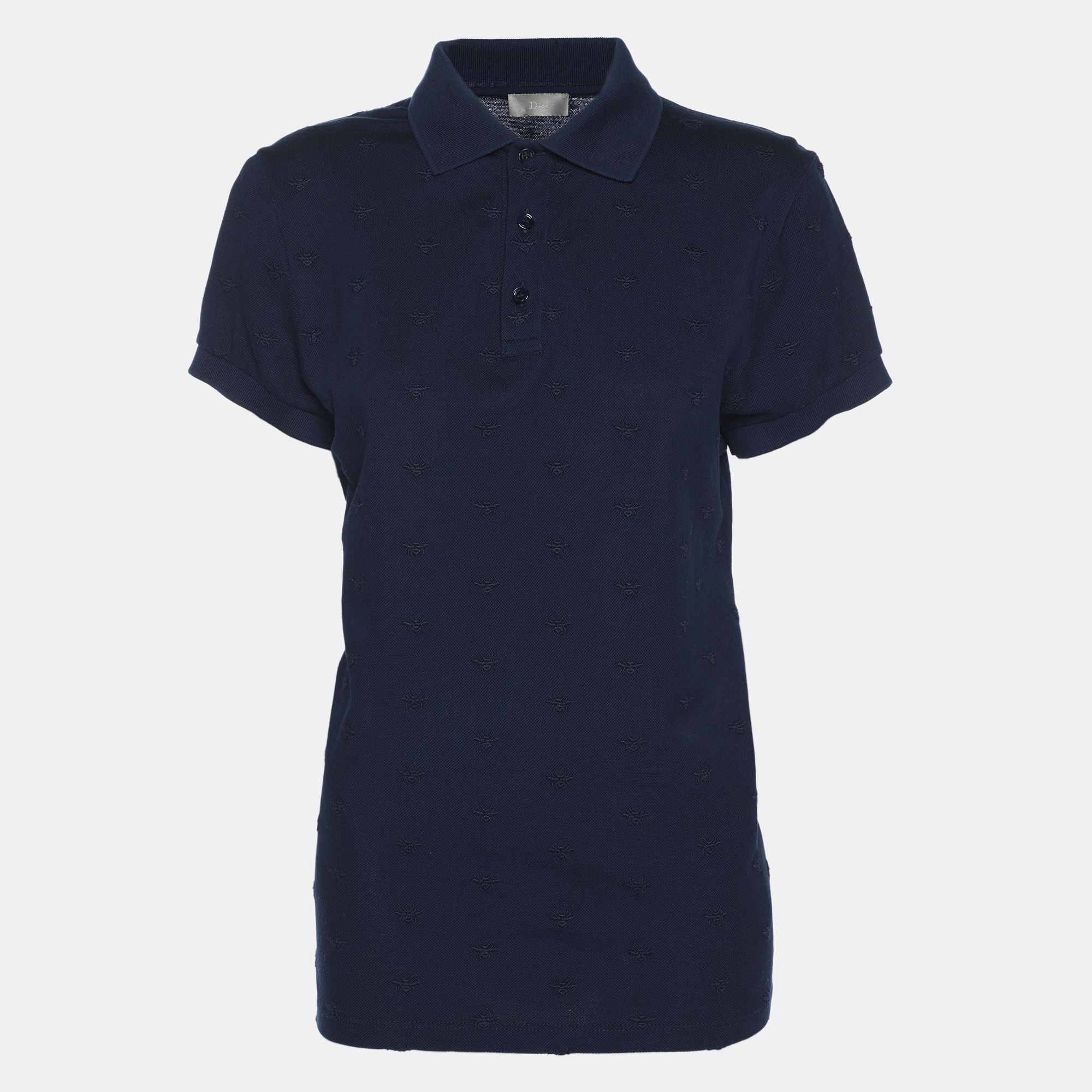 

Dior Blue Knit Bee Embroidered Polo T-Shirt XS