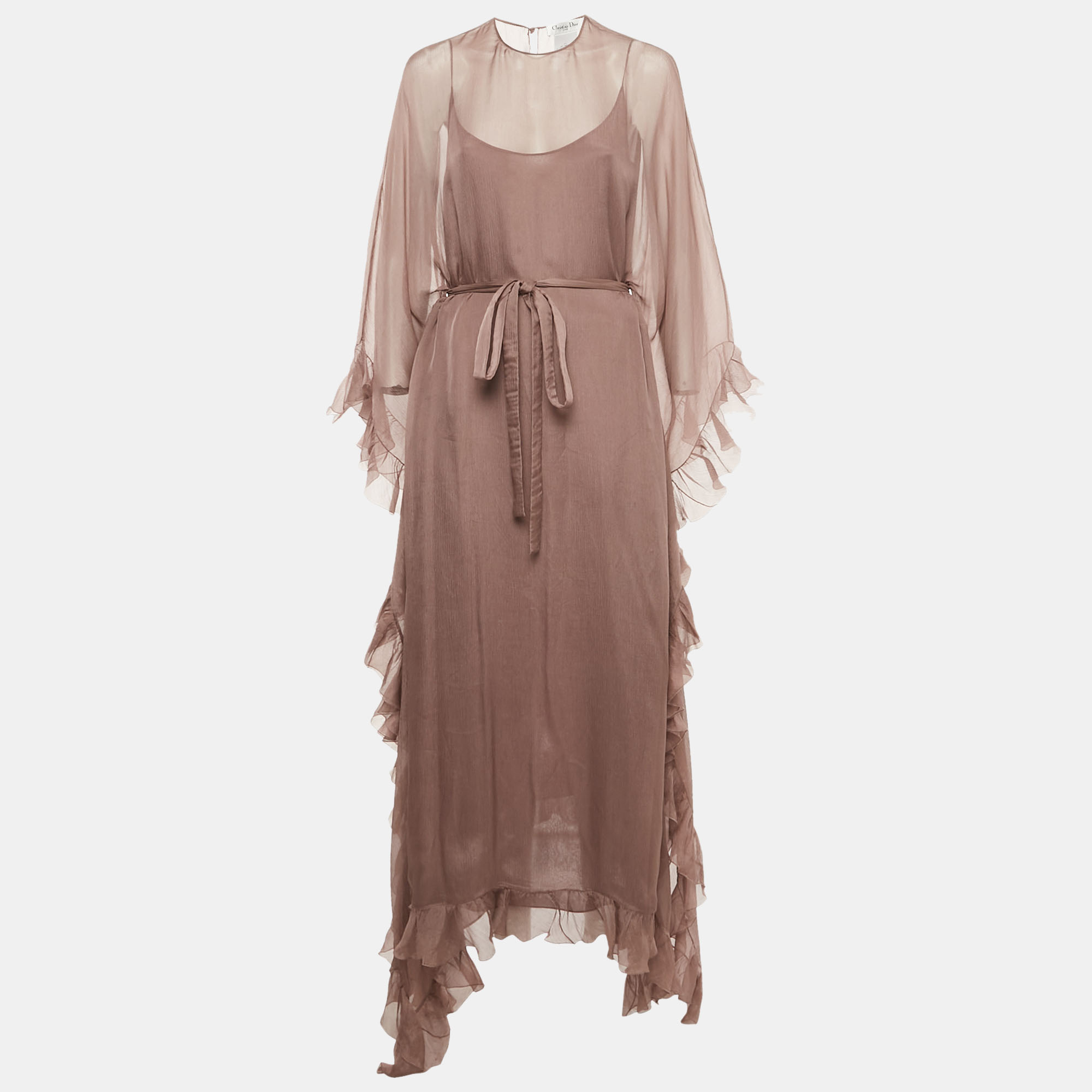 

Christian Dior Mauve Silk Ruffled Belted Kaftan Dress L, Pink