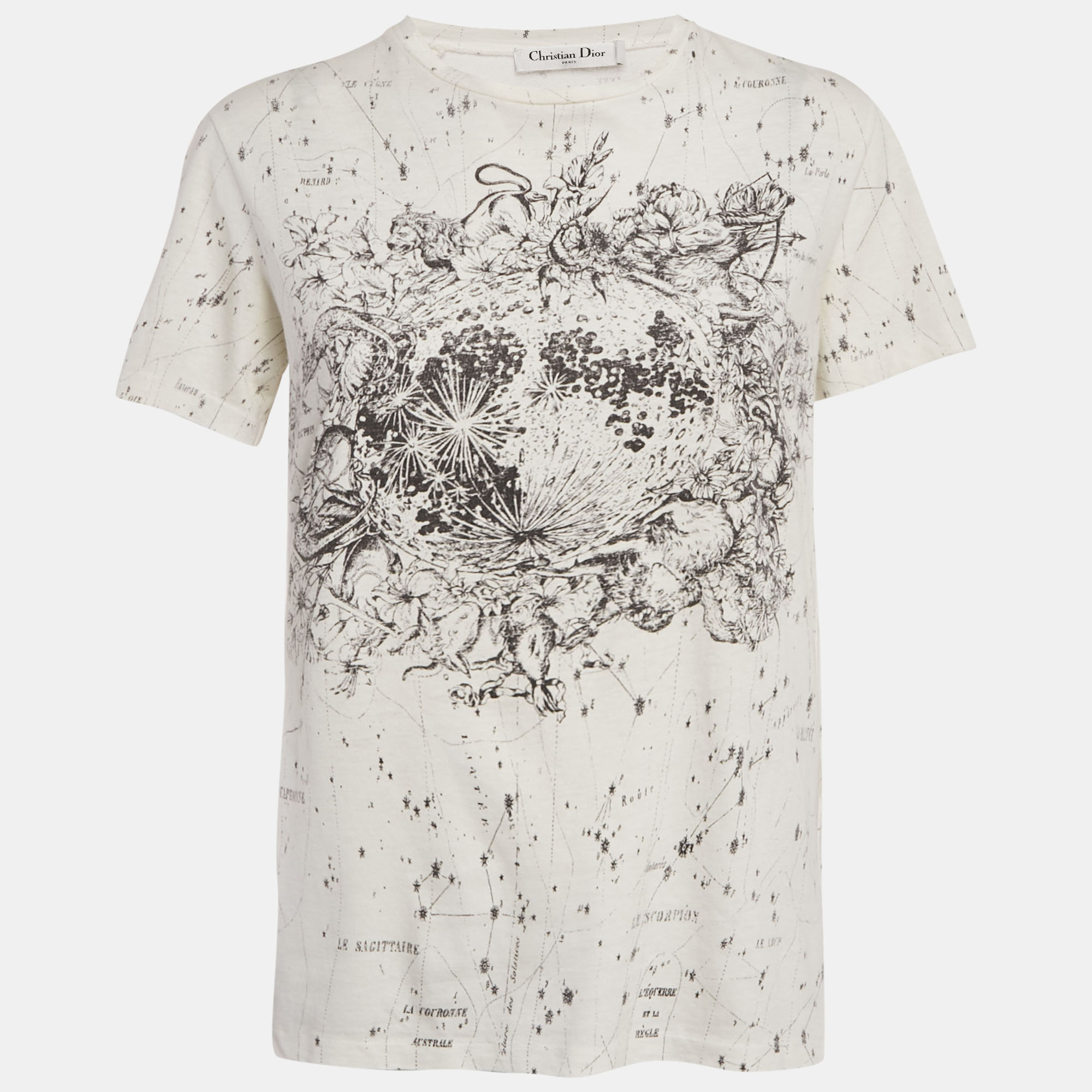 Pre-owned Dior White Printed Cotton Crew Neck T-shirt Xs
