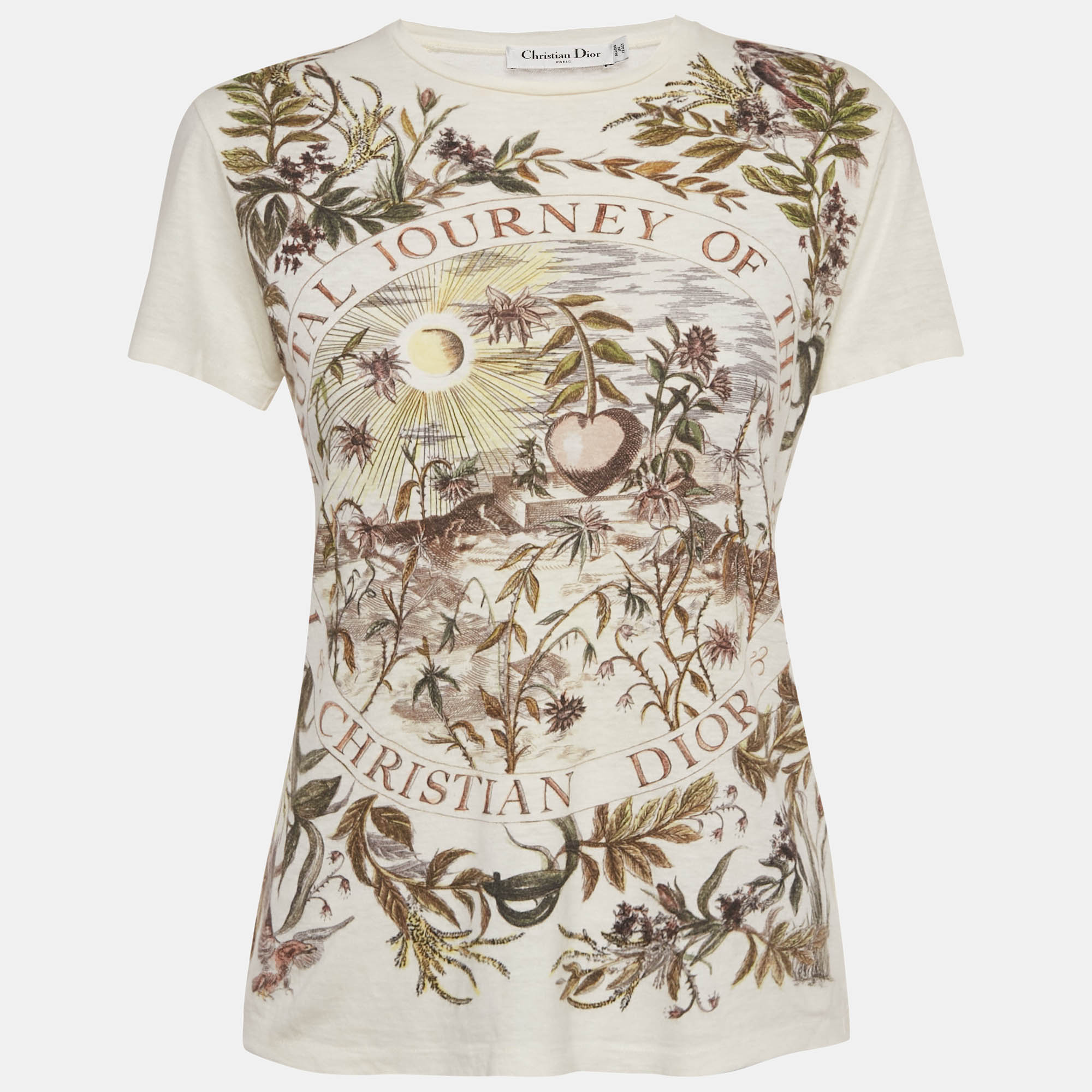 

Christan Dior White Printed Cotton Brutal Journey Of The Heart T-Shirt XS