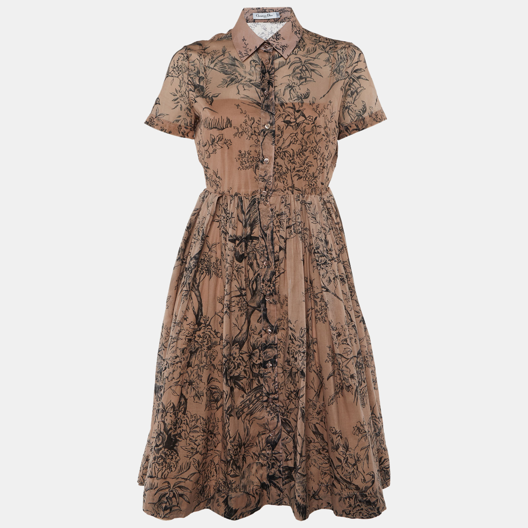 Christian Dior Pink Toile De Jouy Print Cotton Midi Shirt Dress S