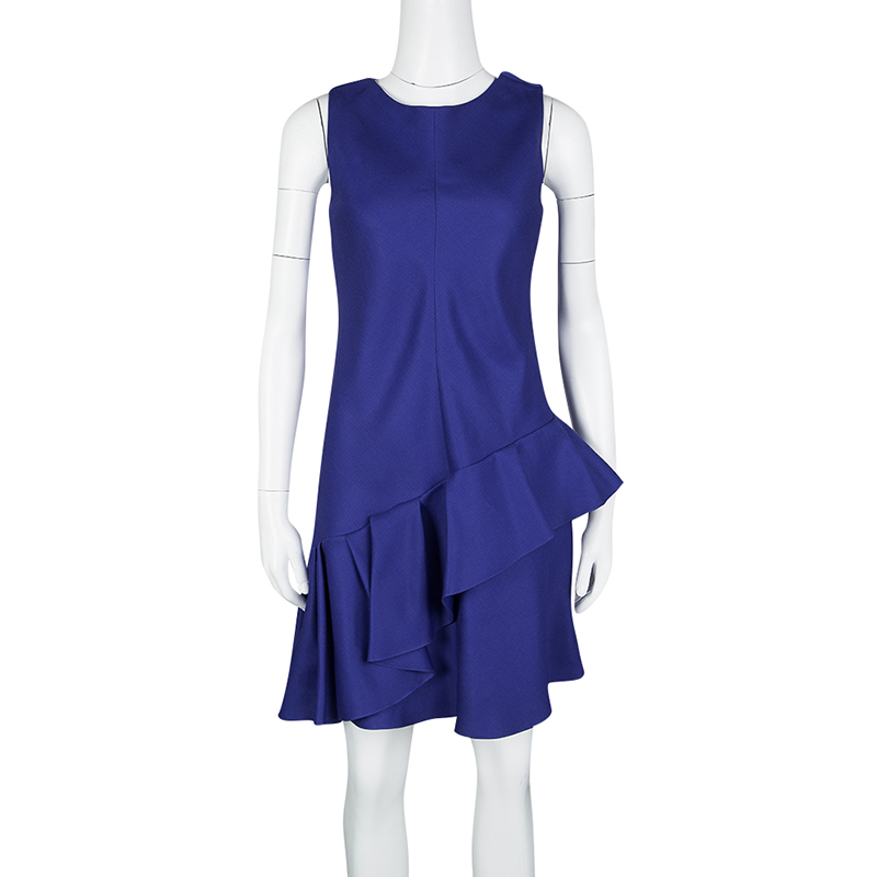 

Dior Cobalt Blue Silk Wool Ruffled Bottom Sleeveless Dress