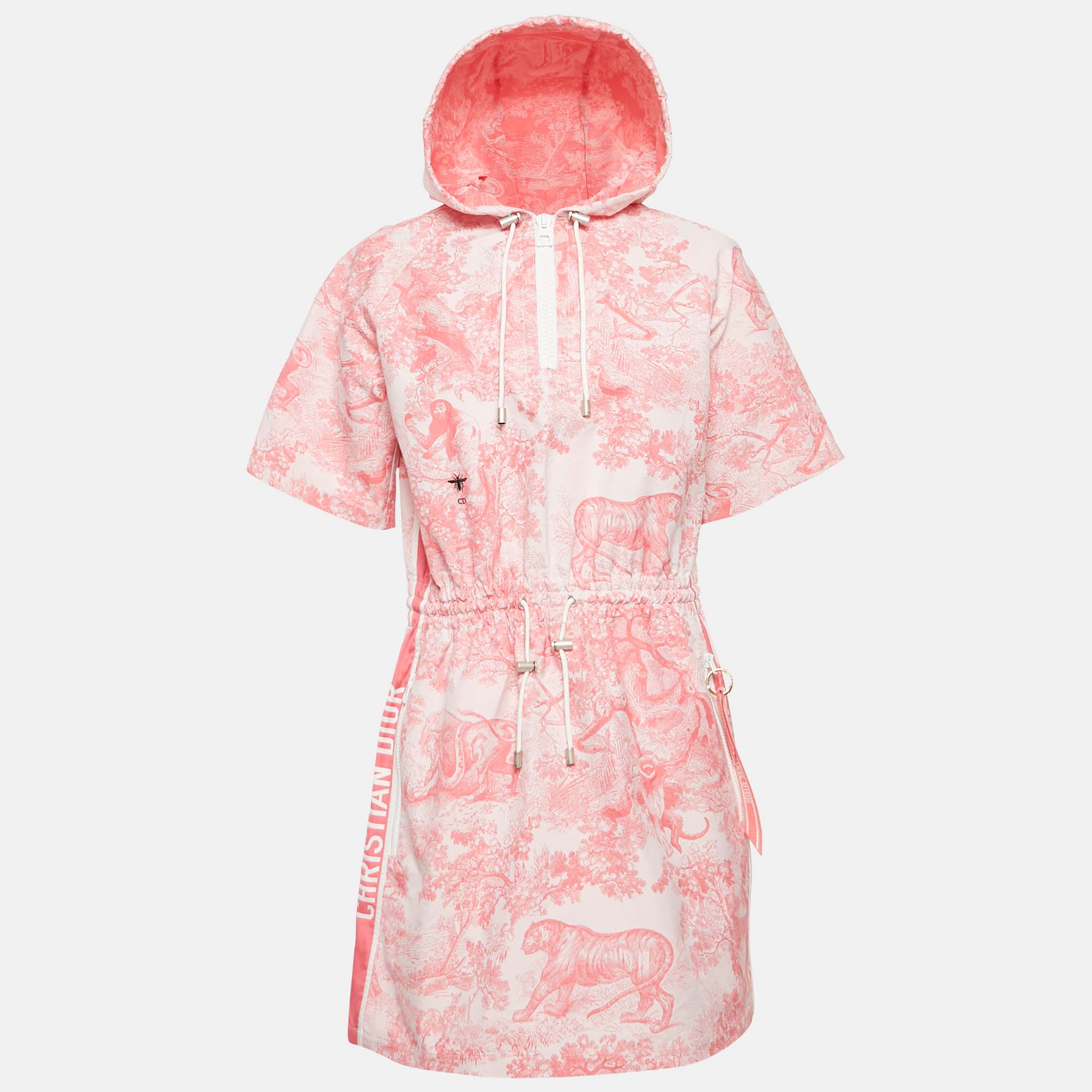 

Dior Pink Synthetic Jungle Print Toile De Jouy Hooded Mini Dress L