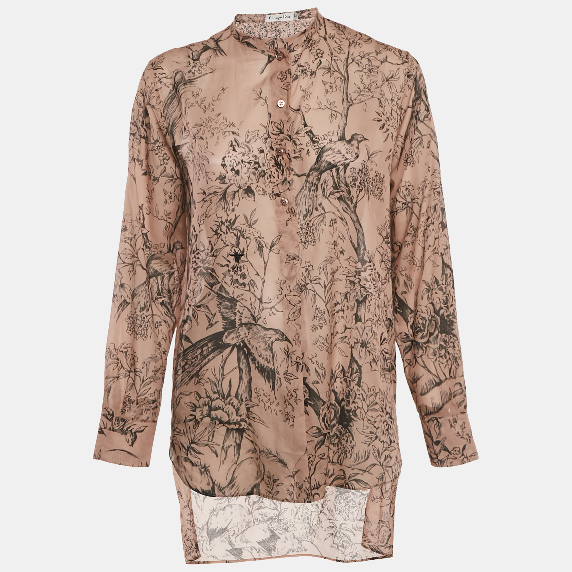Pre-owned Dior Christian  Beige Jungle Print Cotton Full Sleeve Tunic Top S In Sand