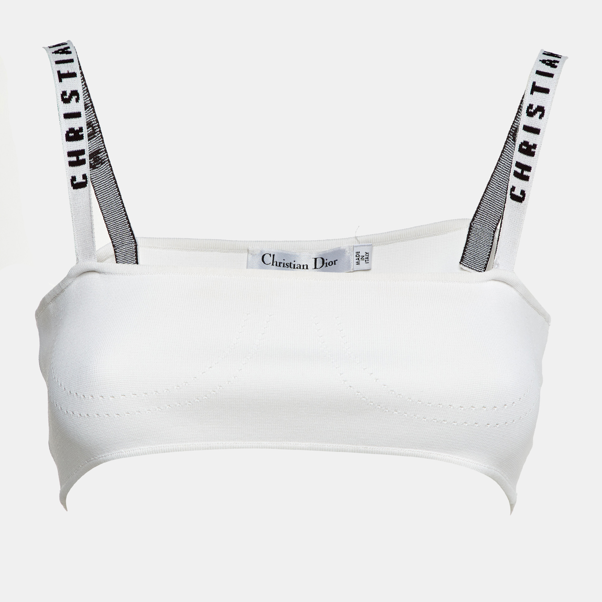 

Dior White Stretch Knit J'adior Band Bralette Top M