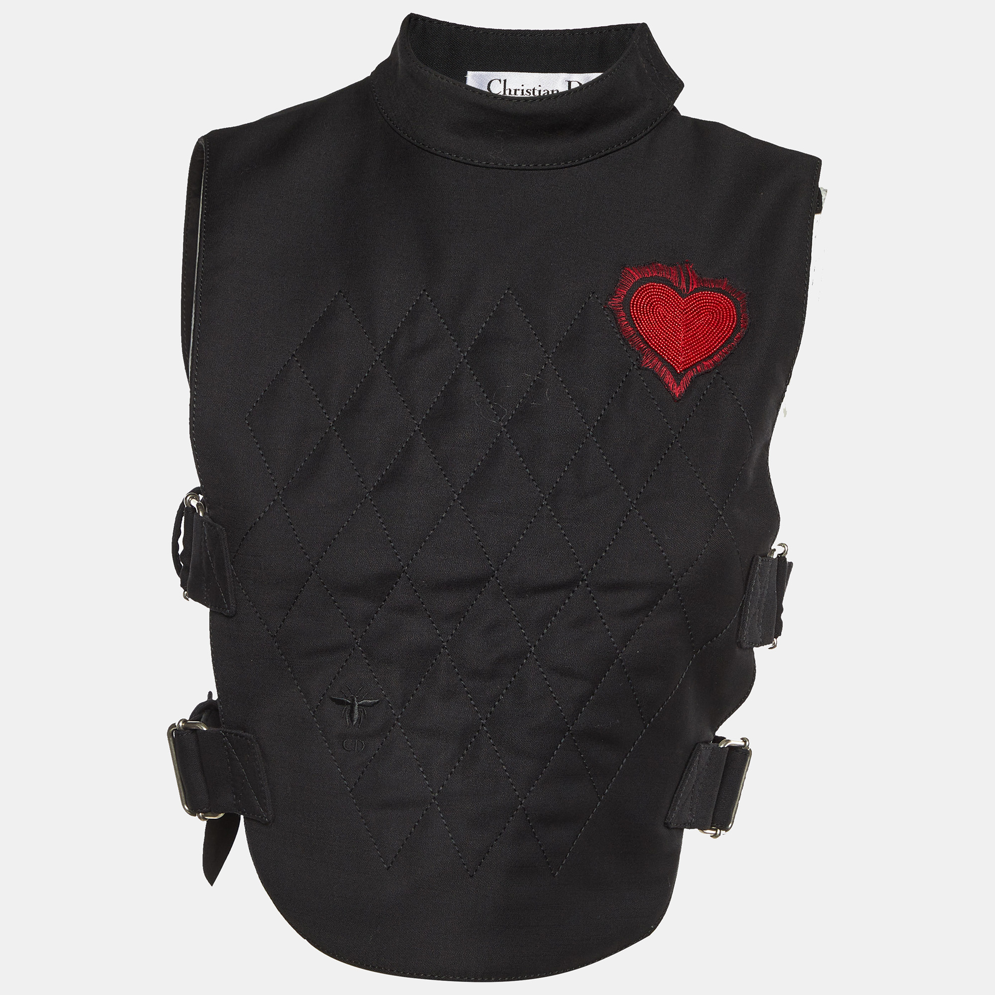 Pre-owned Dior Christian Black Heart Applique Wool Fencing Vest Top S