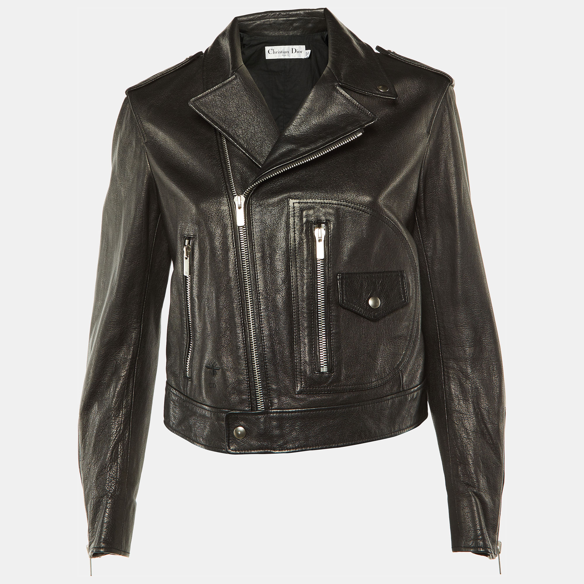

Dior Black Leather Stud Detail Zip-Up Rider Jacket S
