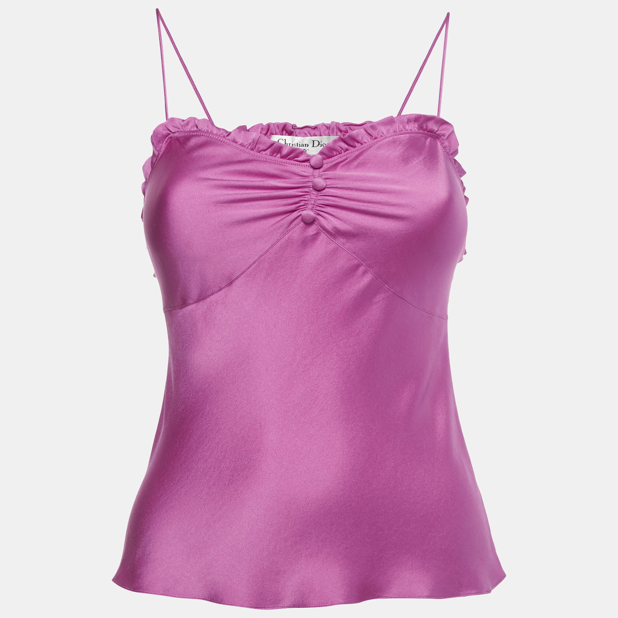 

Christian Dior Pink Silk Ruched Neck Detail Camisole S