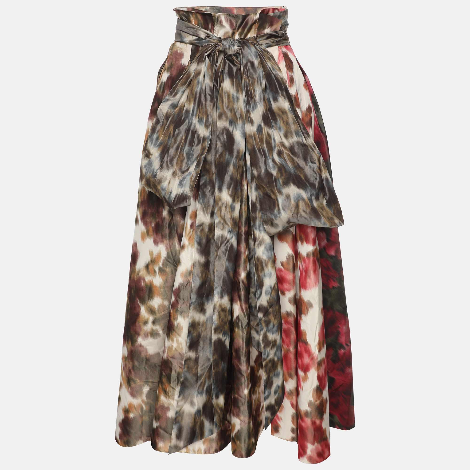 Dior Multicolor Printed Silk Belted Maxi Skirt M