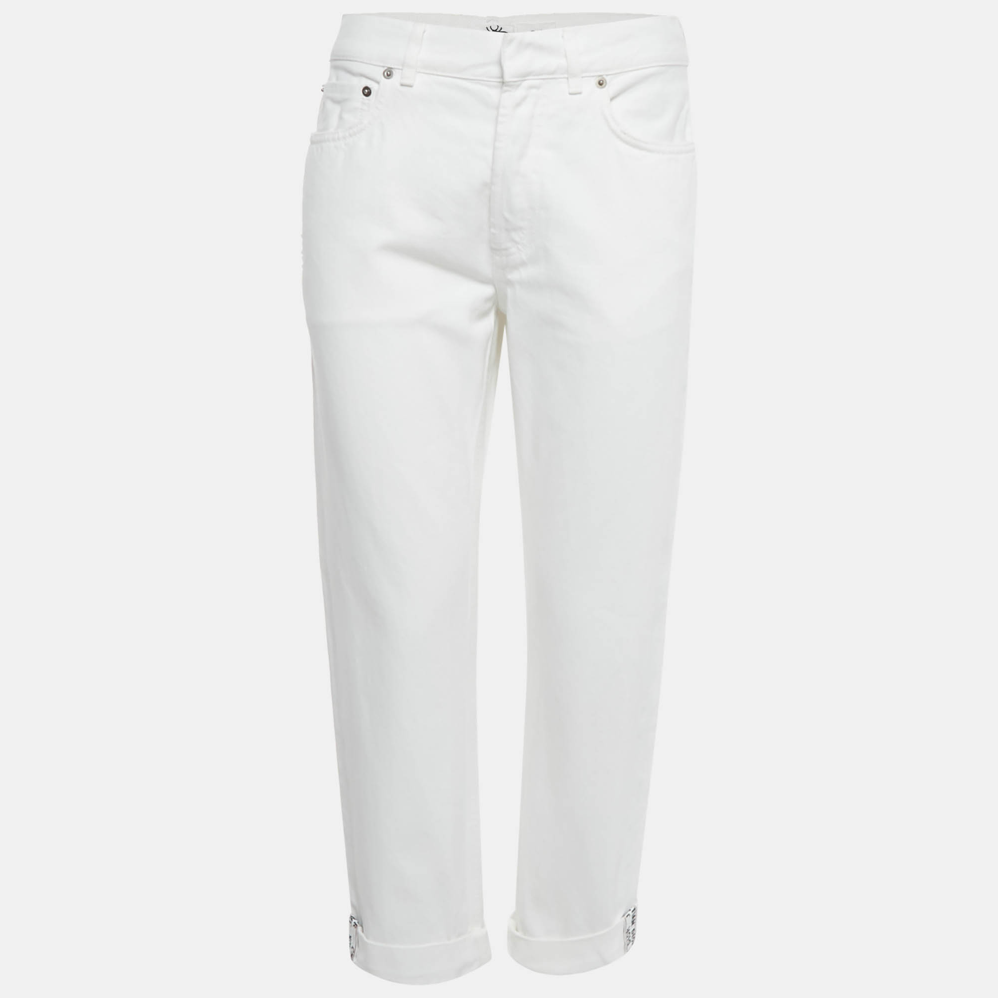 

Christian Dior White Denim Folded Hem Jeans M Waist 28"