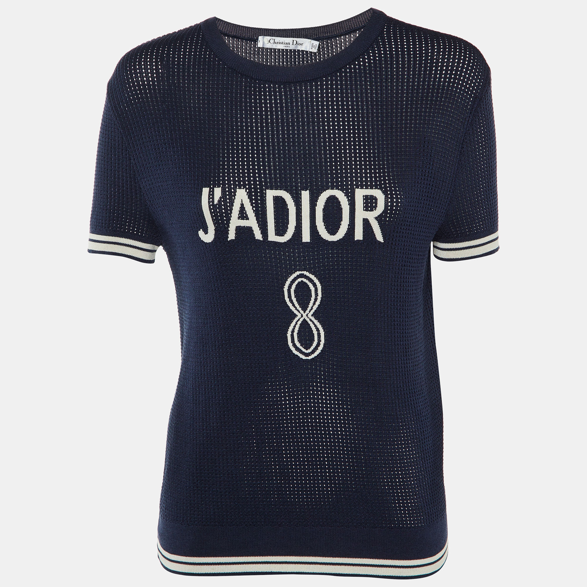 

Dior Navy Blue J'Adior 8 Intarsia Knit Crew Neck Jumper S