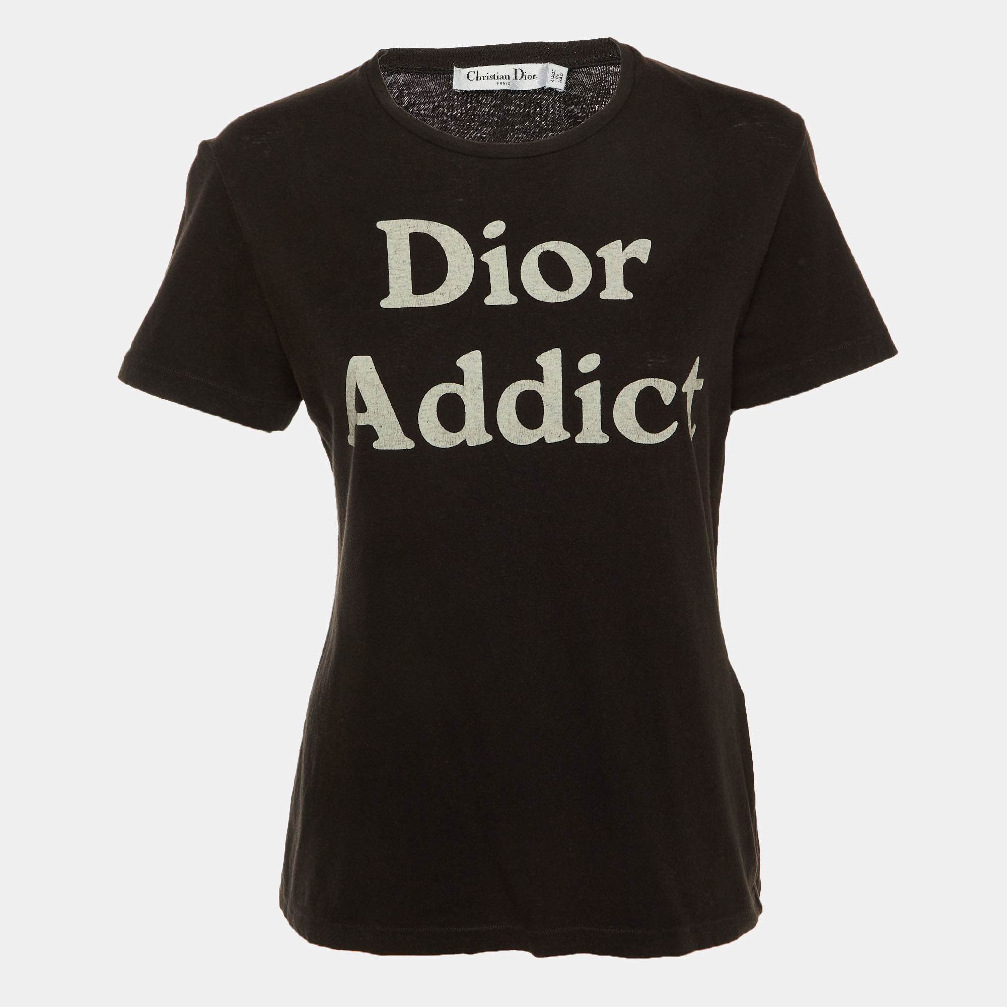 Pre-owned Dior Addict Cotton & Linen Crew Neck T-shirt S In Black