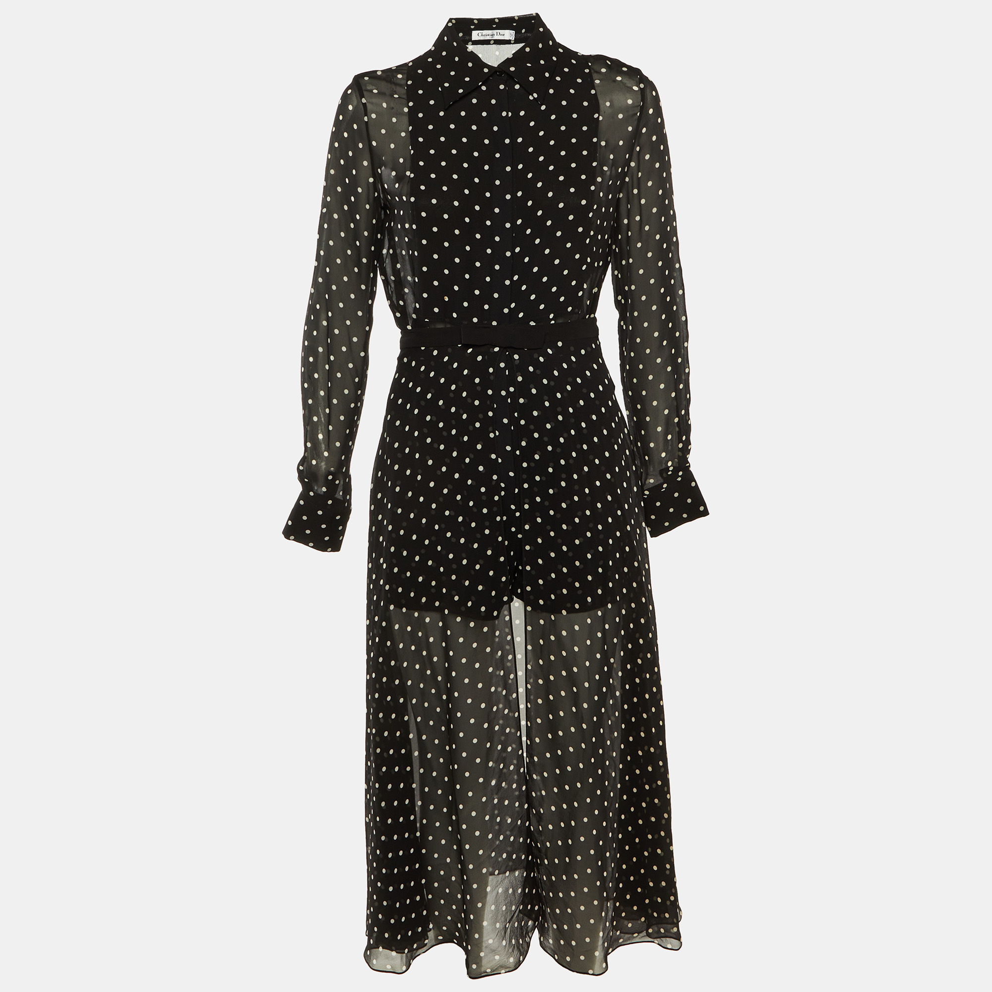 Pre-owned Dior Black Polka Dot Silk Overlay Skirt & Playsuit Set M