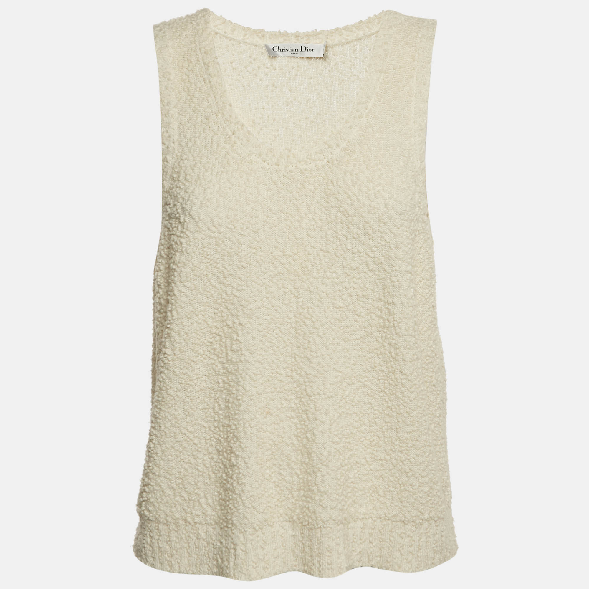 Pre-owned Dior Christian Off White Textured Wool Tank Top Xl