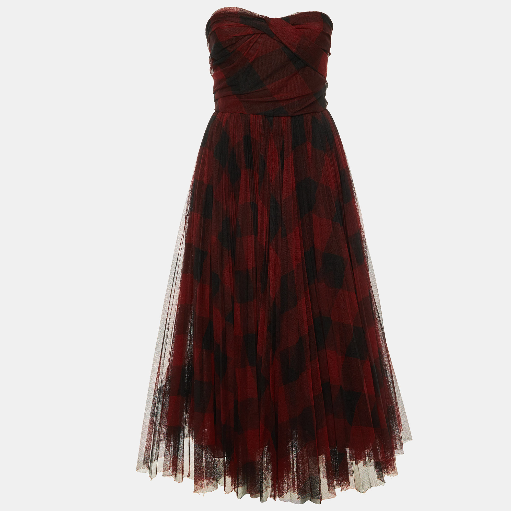 

Dior Red Checked Tulle Strapless Bustier Dress M