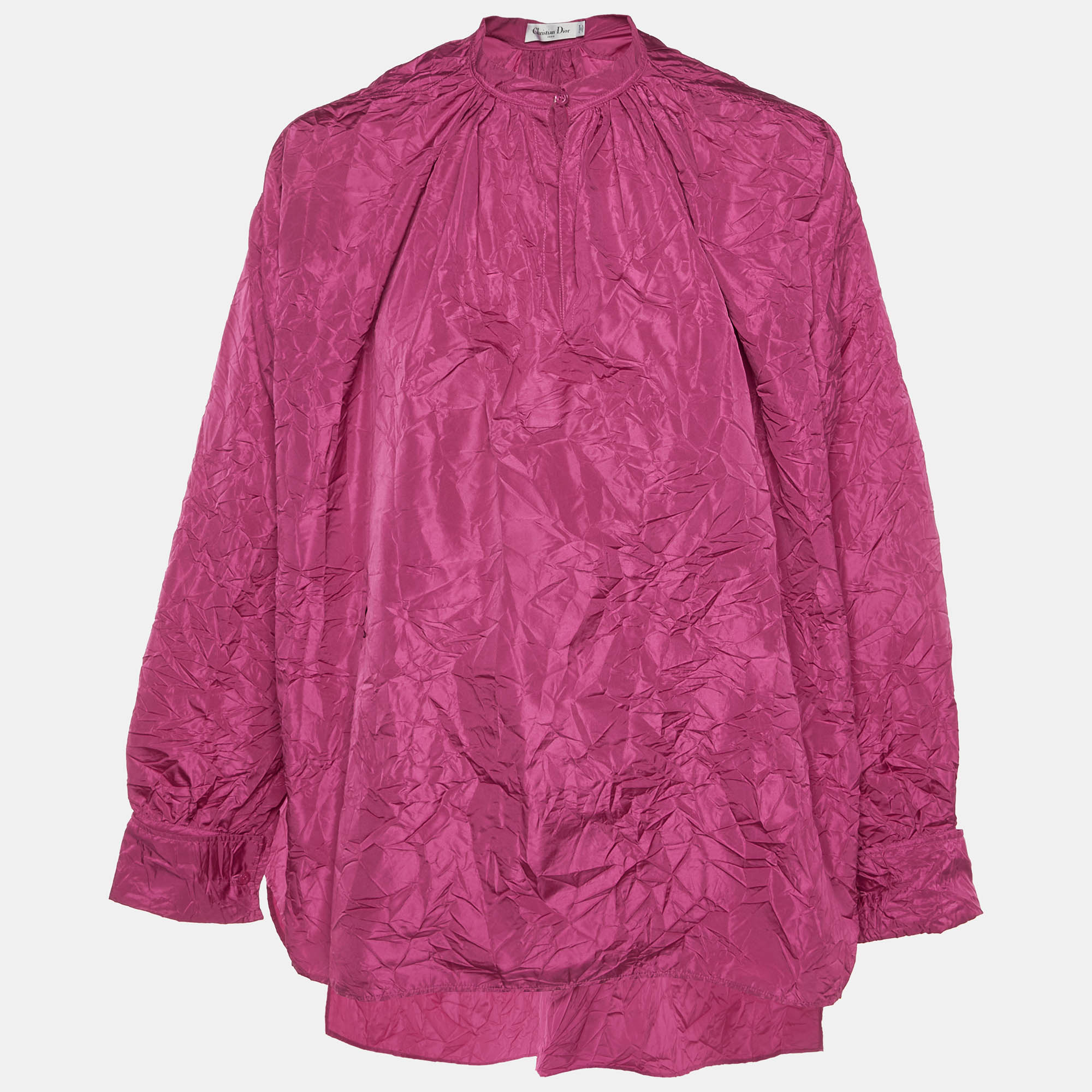 Pre-owned Dior Christian Pink Crinkled Taffeta High Low Hem Oversized Top M