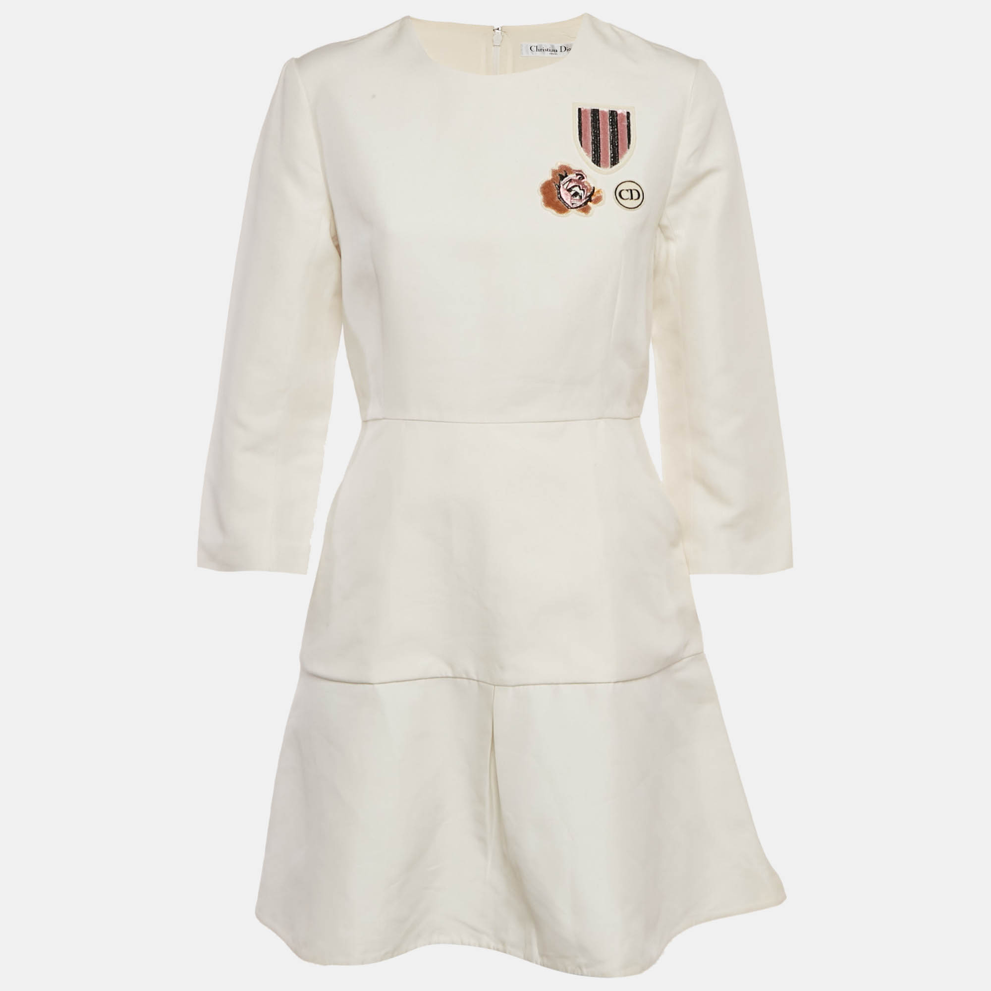 

Christian Dior Off-White Cotton Applique Detail Mini Dress M